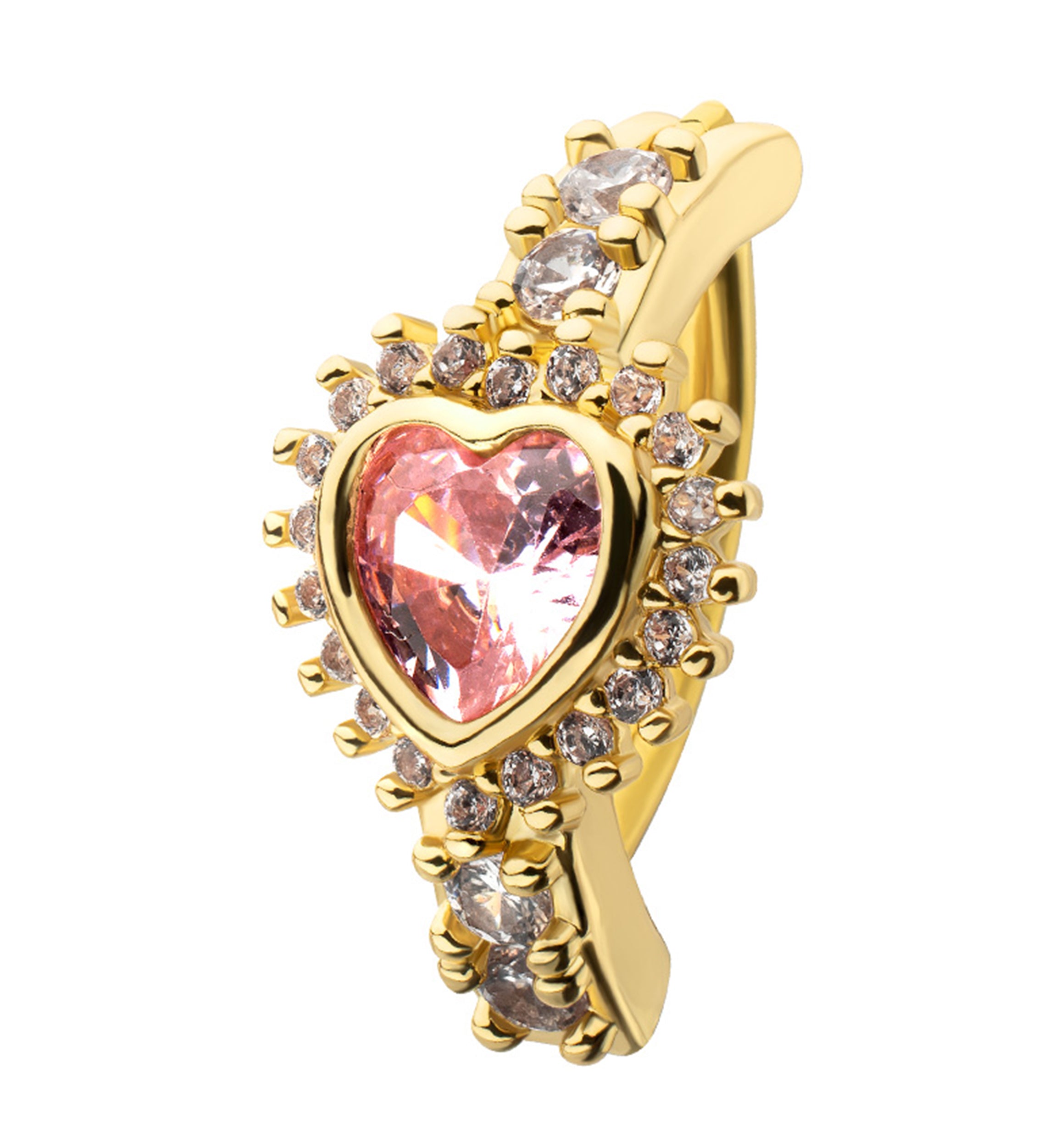 Gold PVD Love Bomb Pink CZ Stainless Steel Hinged Belly Button Ring