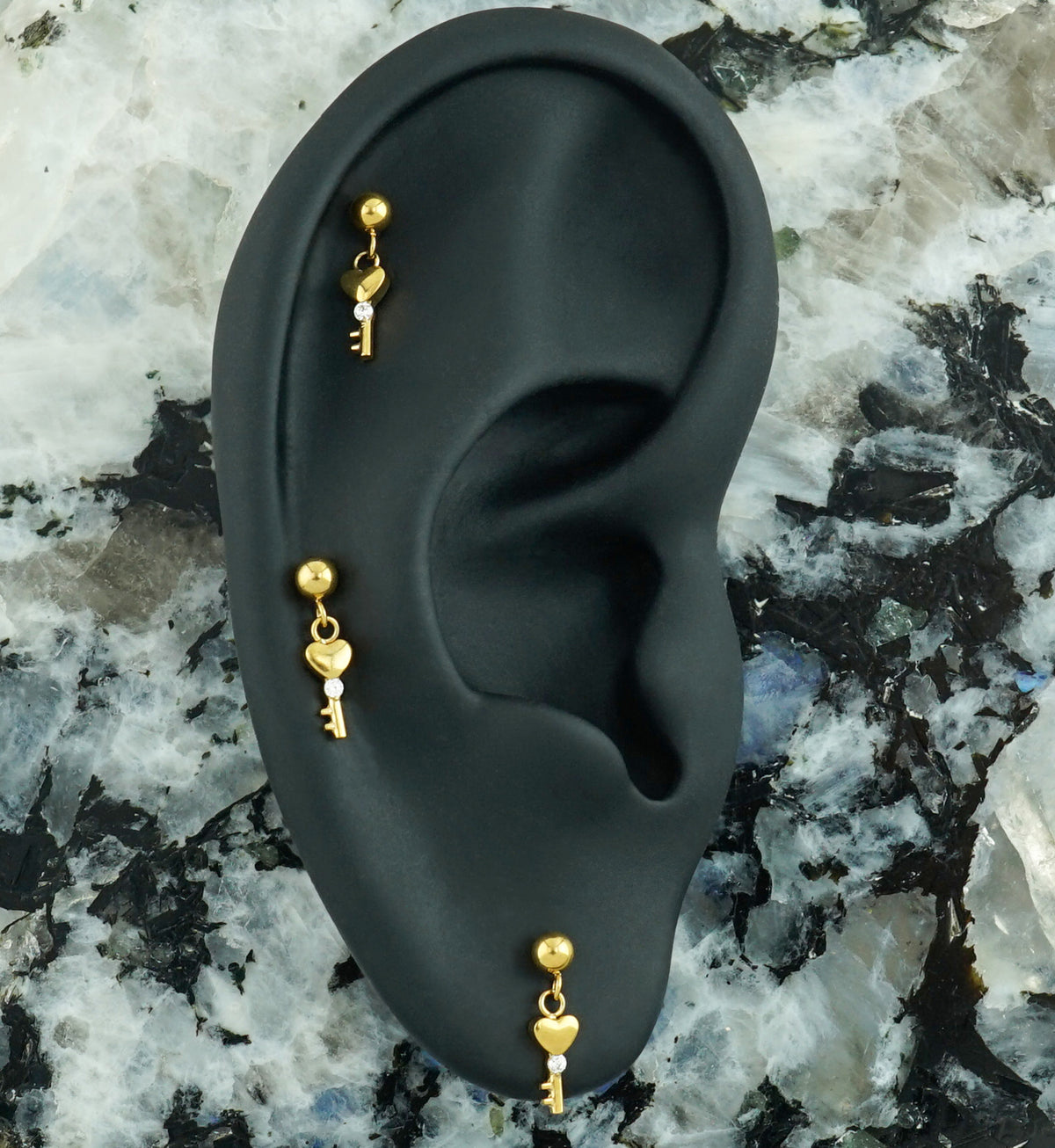 Gold PVD Love Key CZ Dangle Titanium Threadless Top