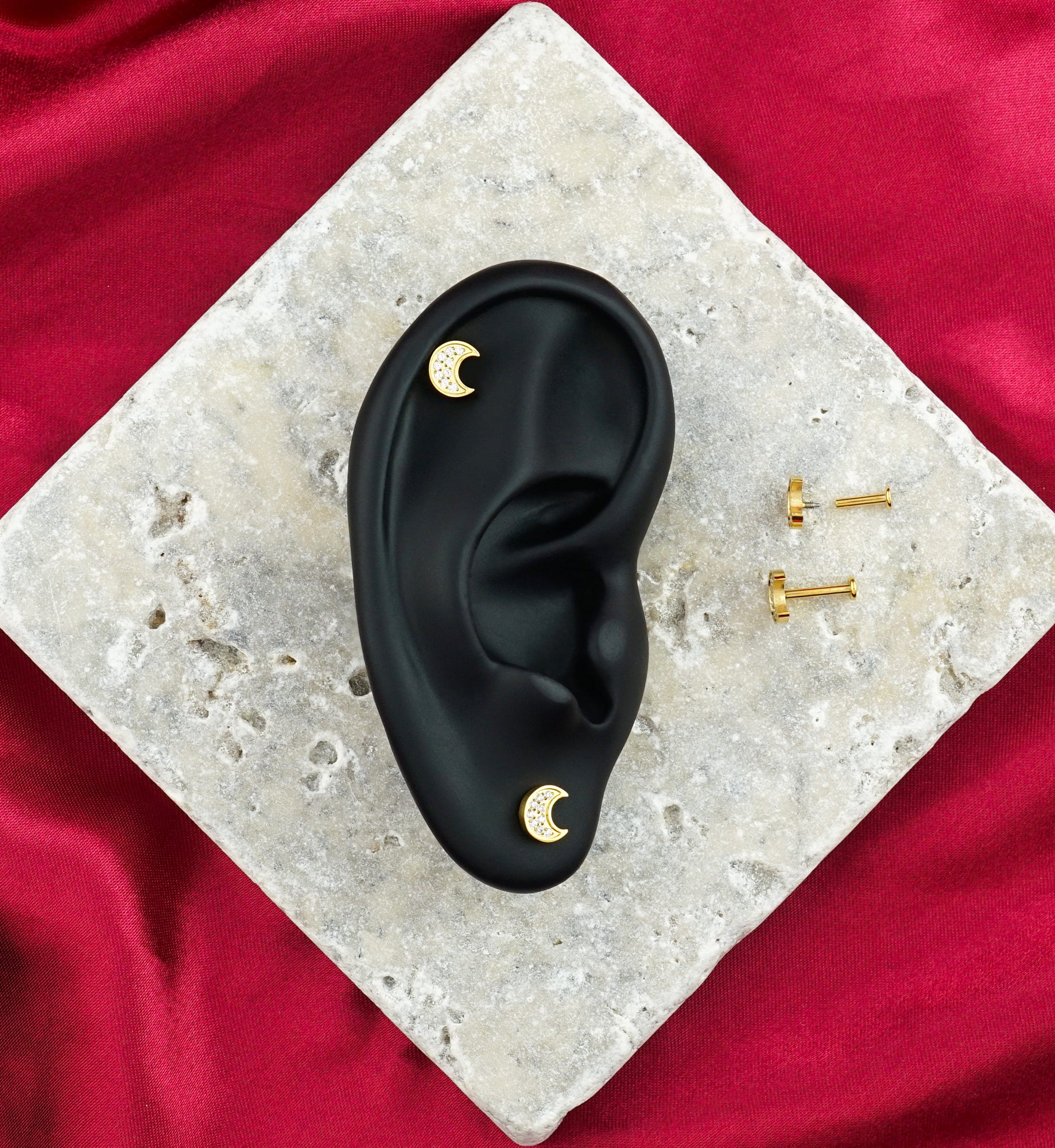 Gold PVD Lunar Eclipse CZ Internally Threaded Stainless Steel Labret