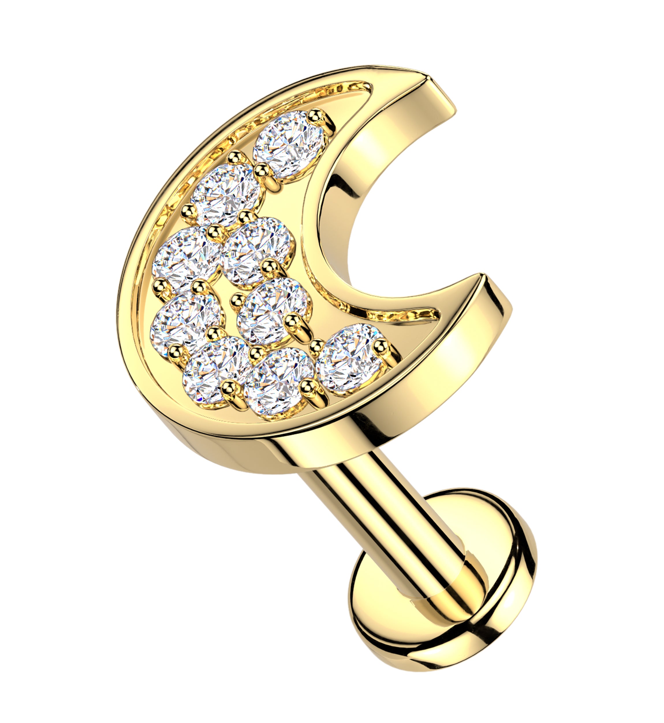 Gold PVD Lunar Eclipse CZ Internally Threaded Stainless Steel Labret
