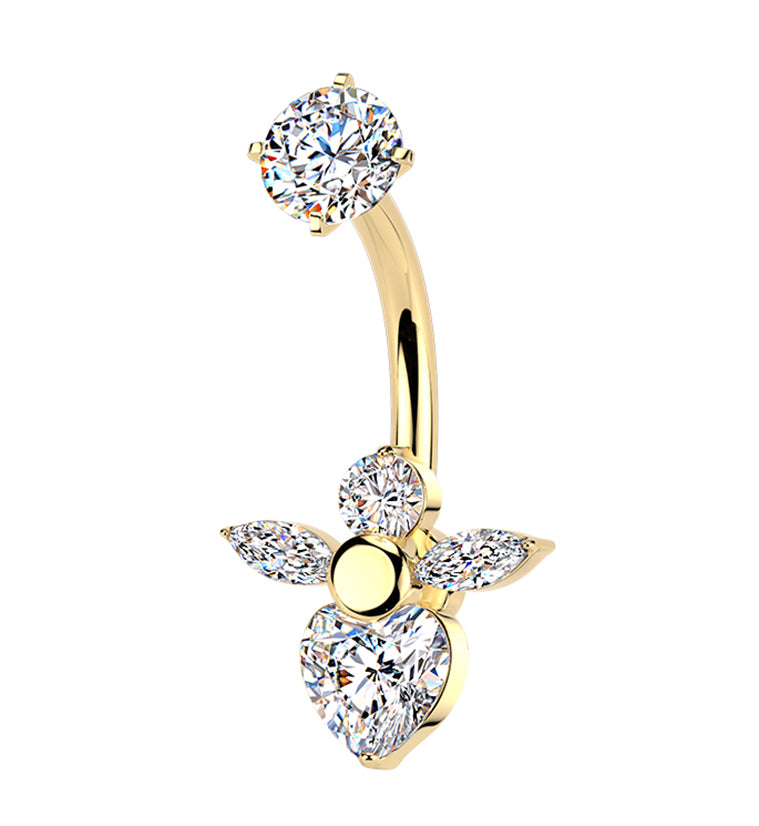 Gold PVD Majesty CZ Stainless Steel Internally Threaded Belly Button Ring