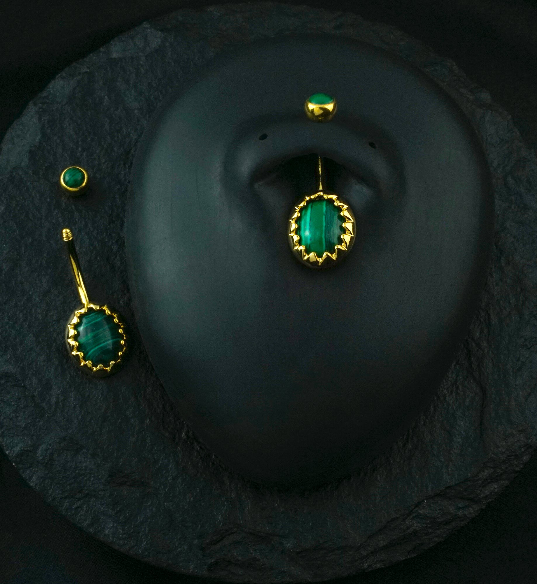 Gold PVD Malachite Cabochon Stone Stainless Steel Belly Button Ring