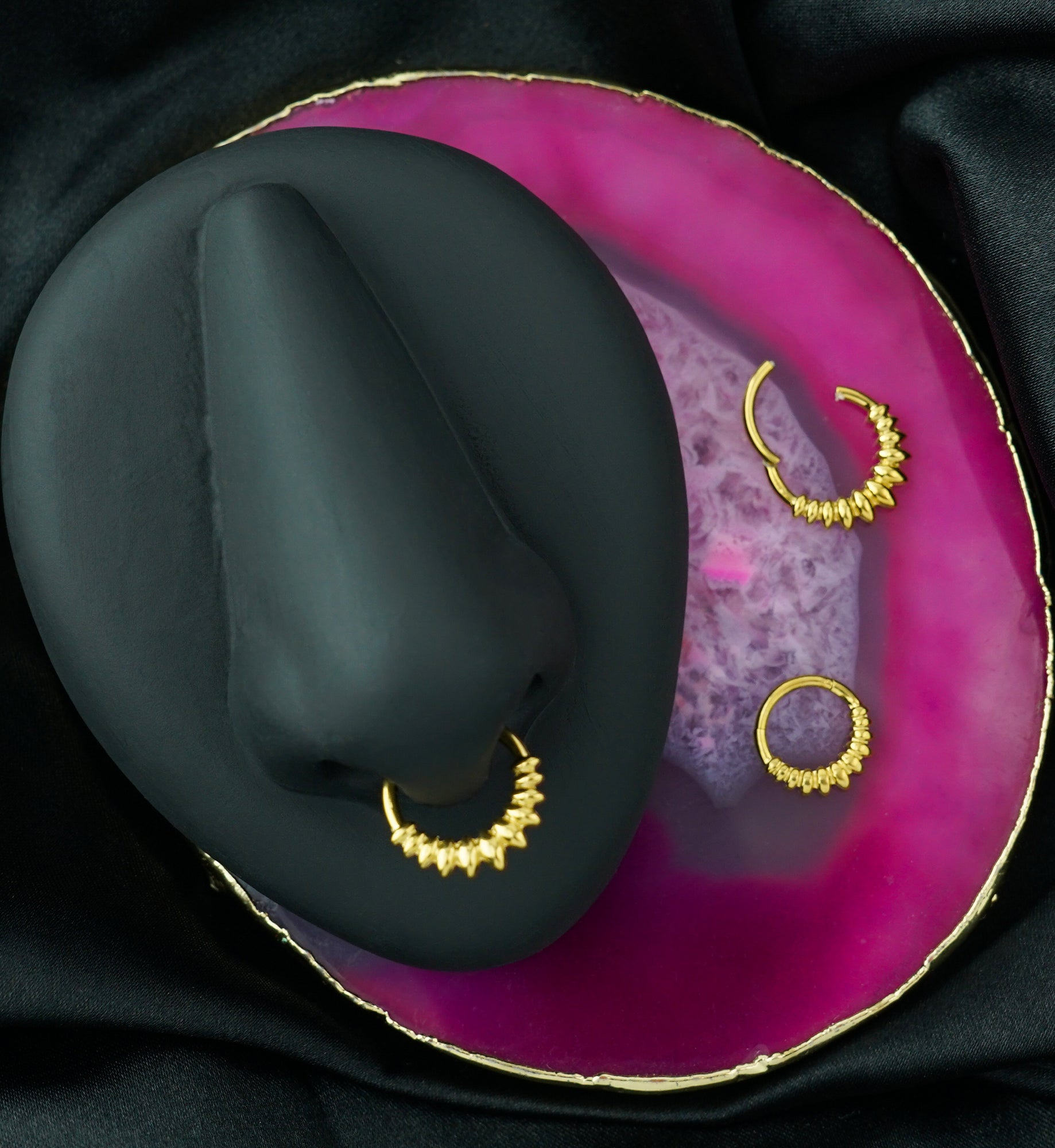 Gold PVD Marquise Beads Stainless Steel Hinged Segment Ring