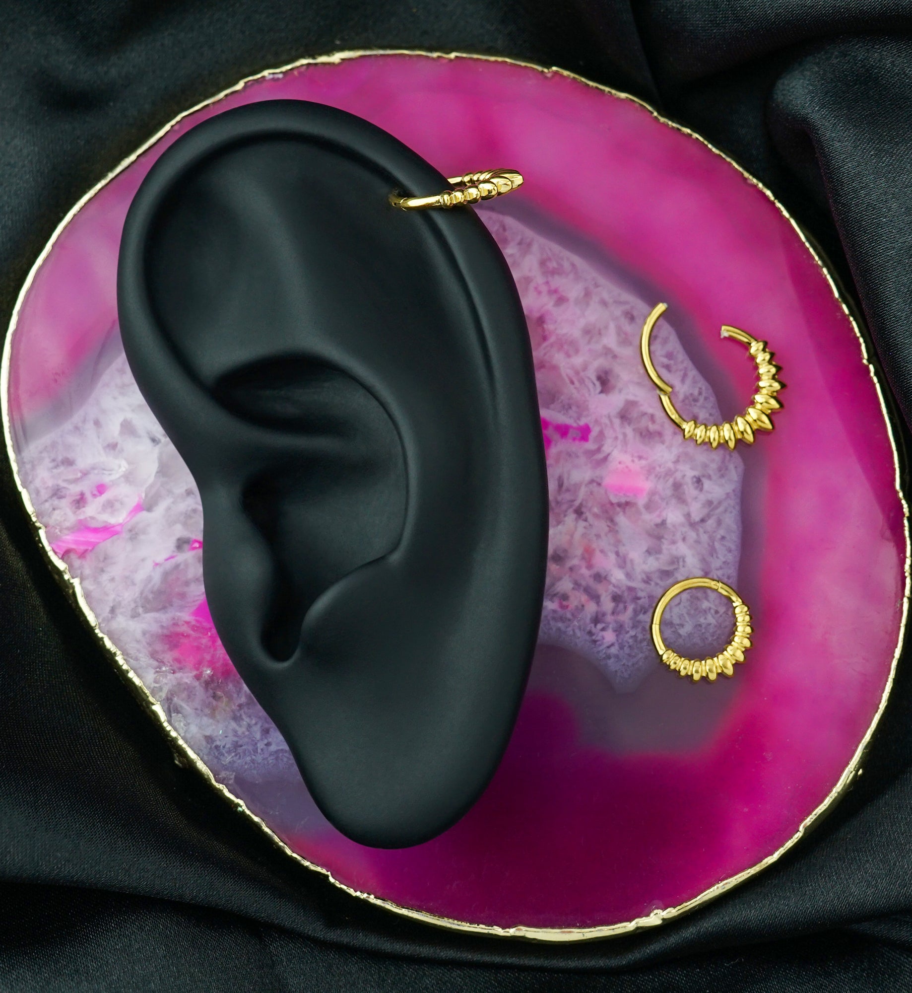 Gold PVD Marquise Beads Stainless Steel Hinged Segment Ring