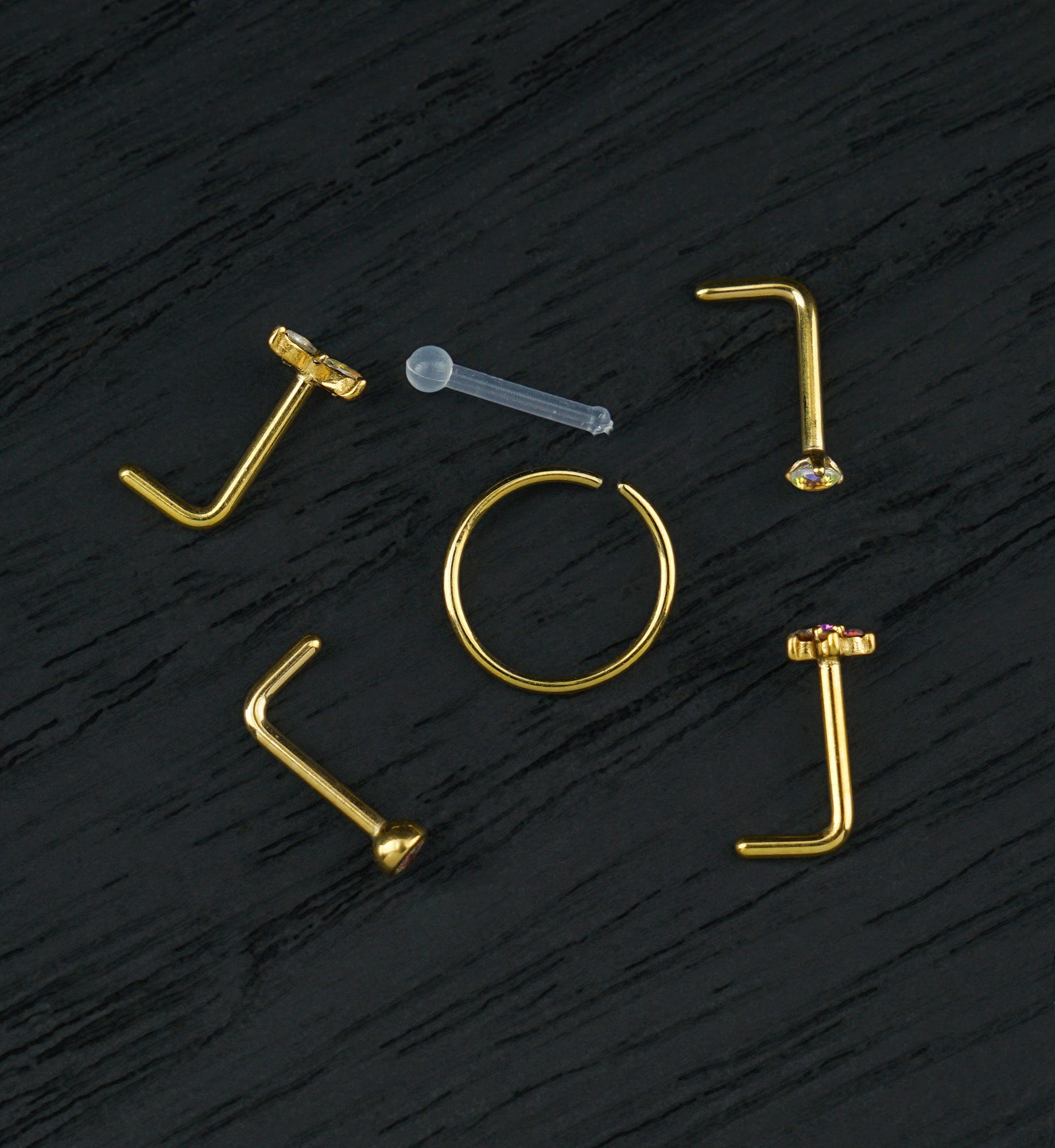 Gold PVD Meadow Rainbow Aurora CZ Stainless Steel L Bend/Stud/Hoop Variety Pack (6 Pack)