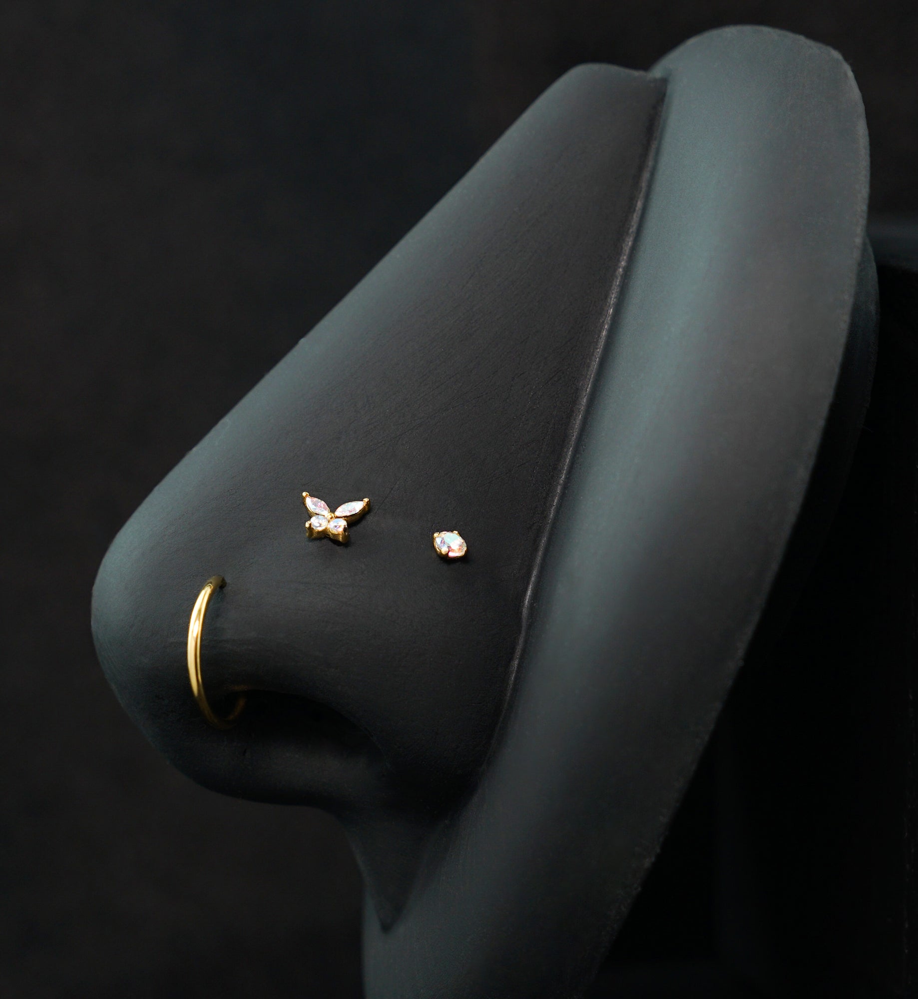 Gold PVD Meadow Rainbow Aurora CZ Stainless Steel L Bend/Stud/Hoop Variety Pack (6 Pack)