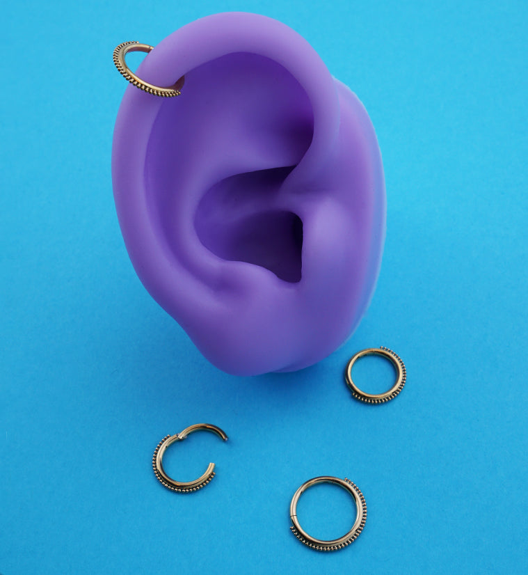 Gold PVD Mini Bead Stainless Steel Hinged Segment Ring