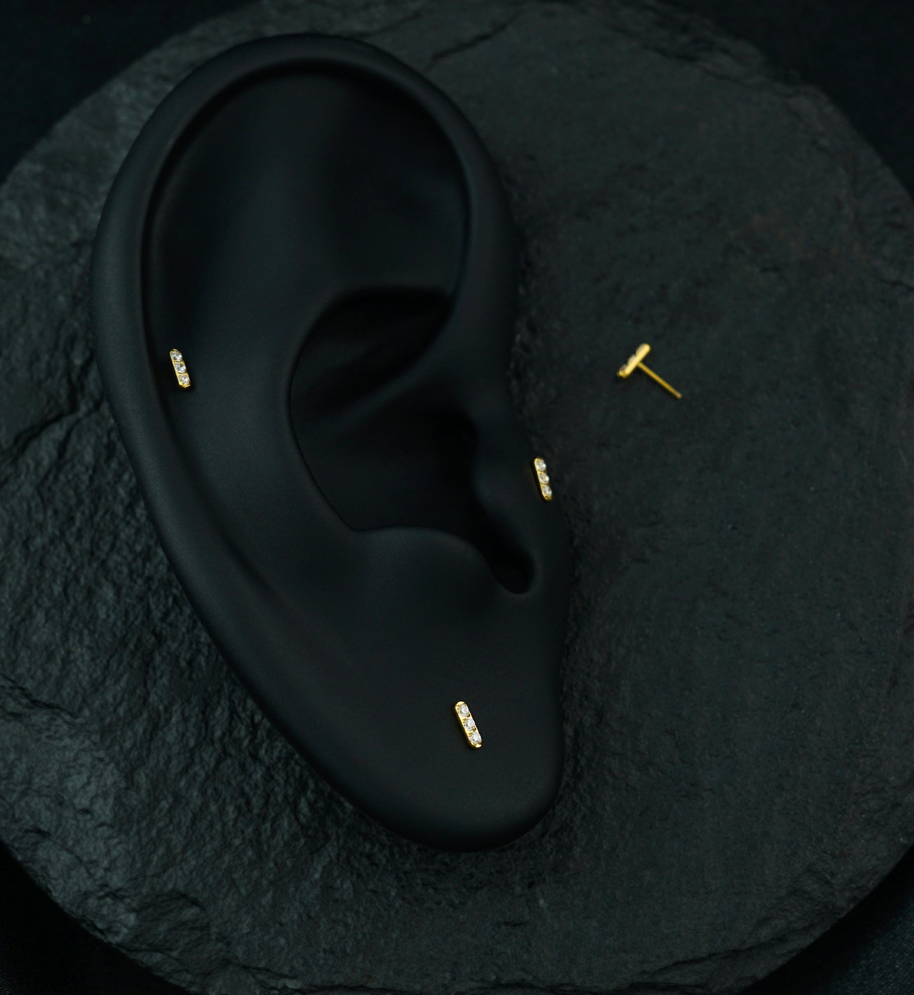 Gold PVD Mini Stacked Clear CZ Threadless Titanium Top