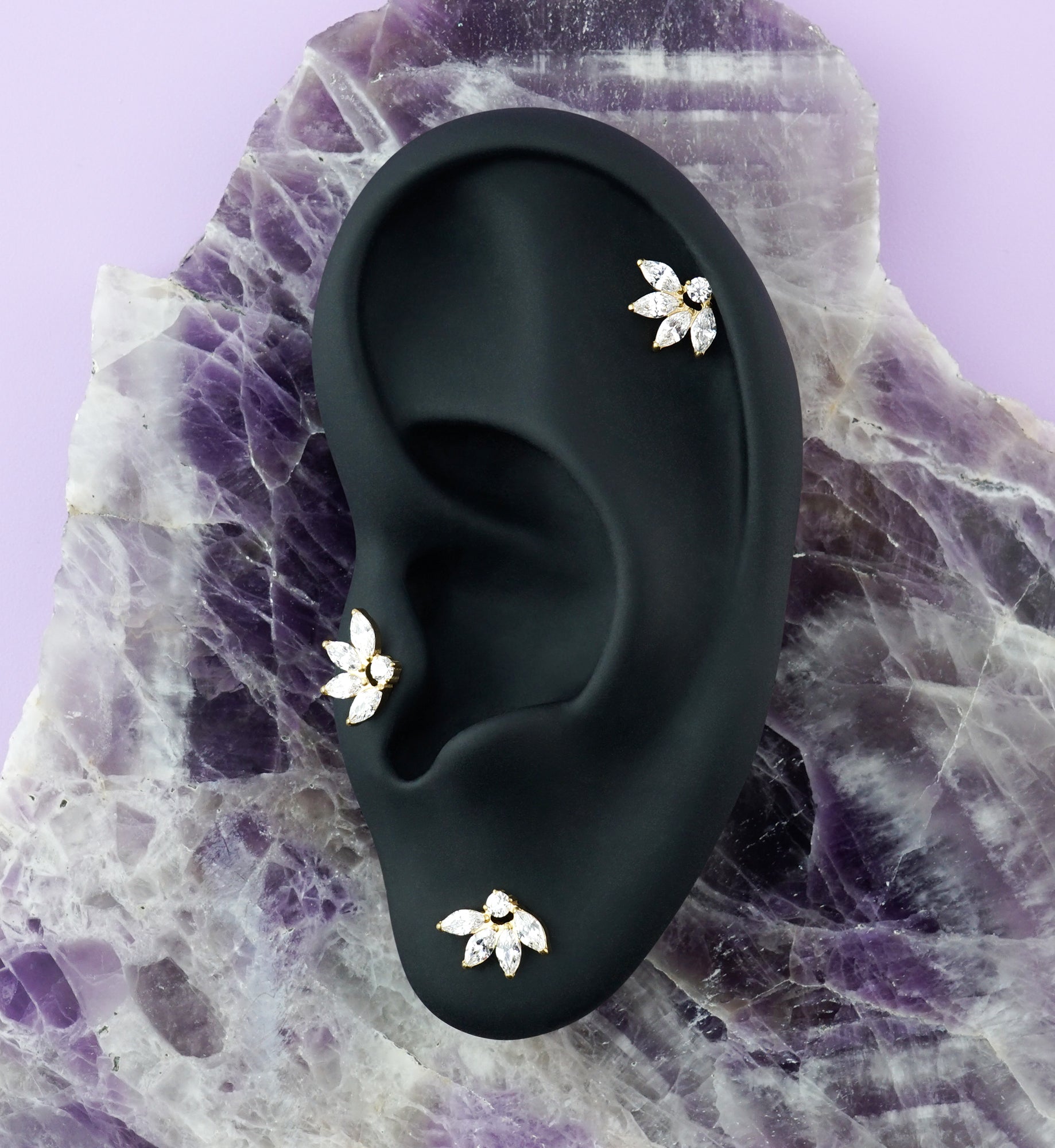 Gold PVD Mohawk CZ Titanium Threadless Top