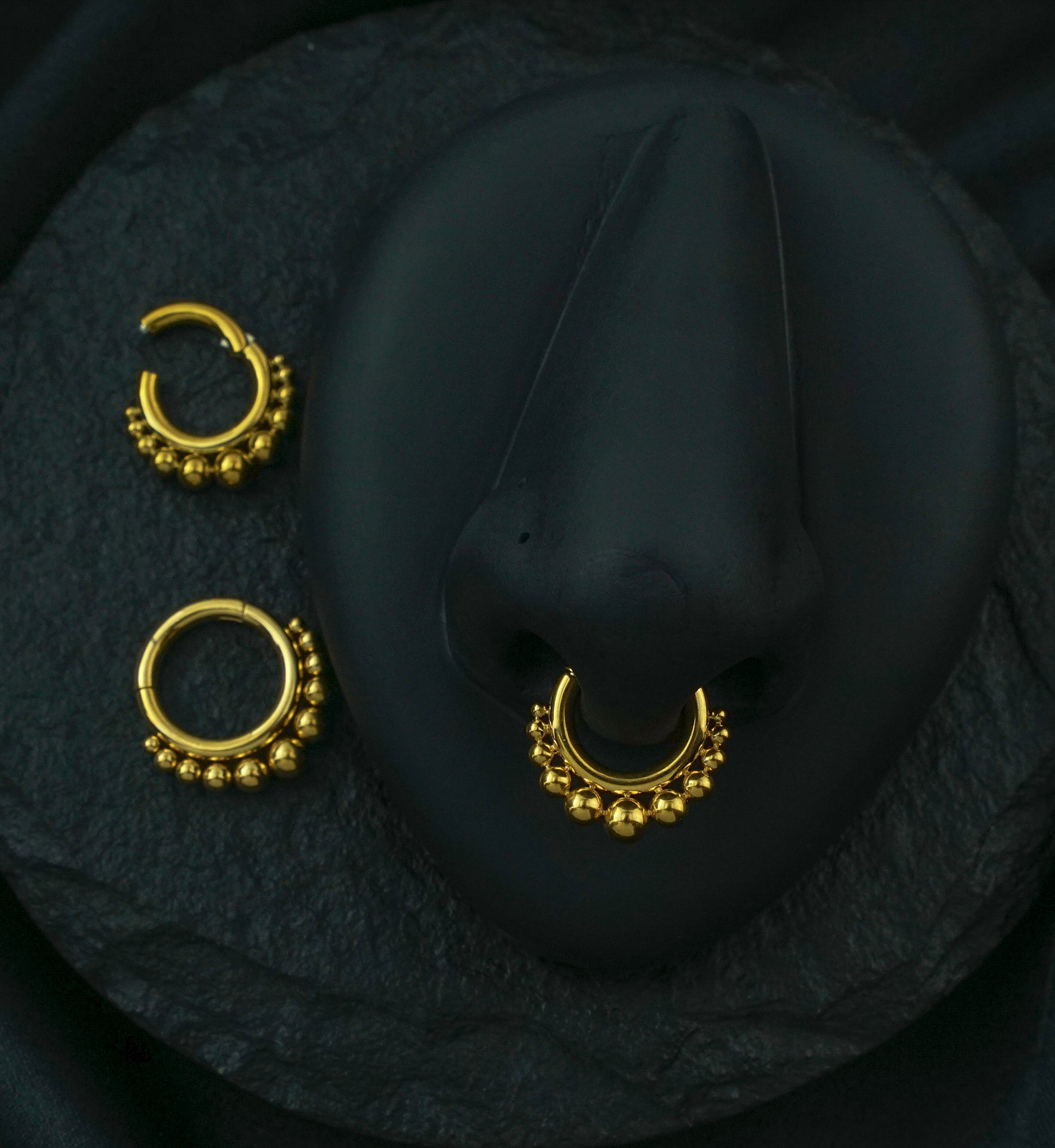 Gold PVD Multi-Bead Stainless Steel Hinged Segment Ring