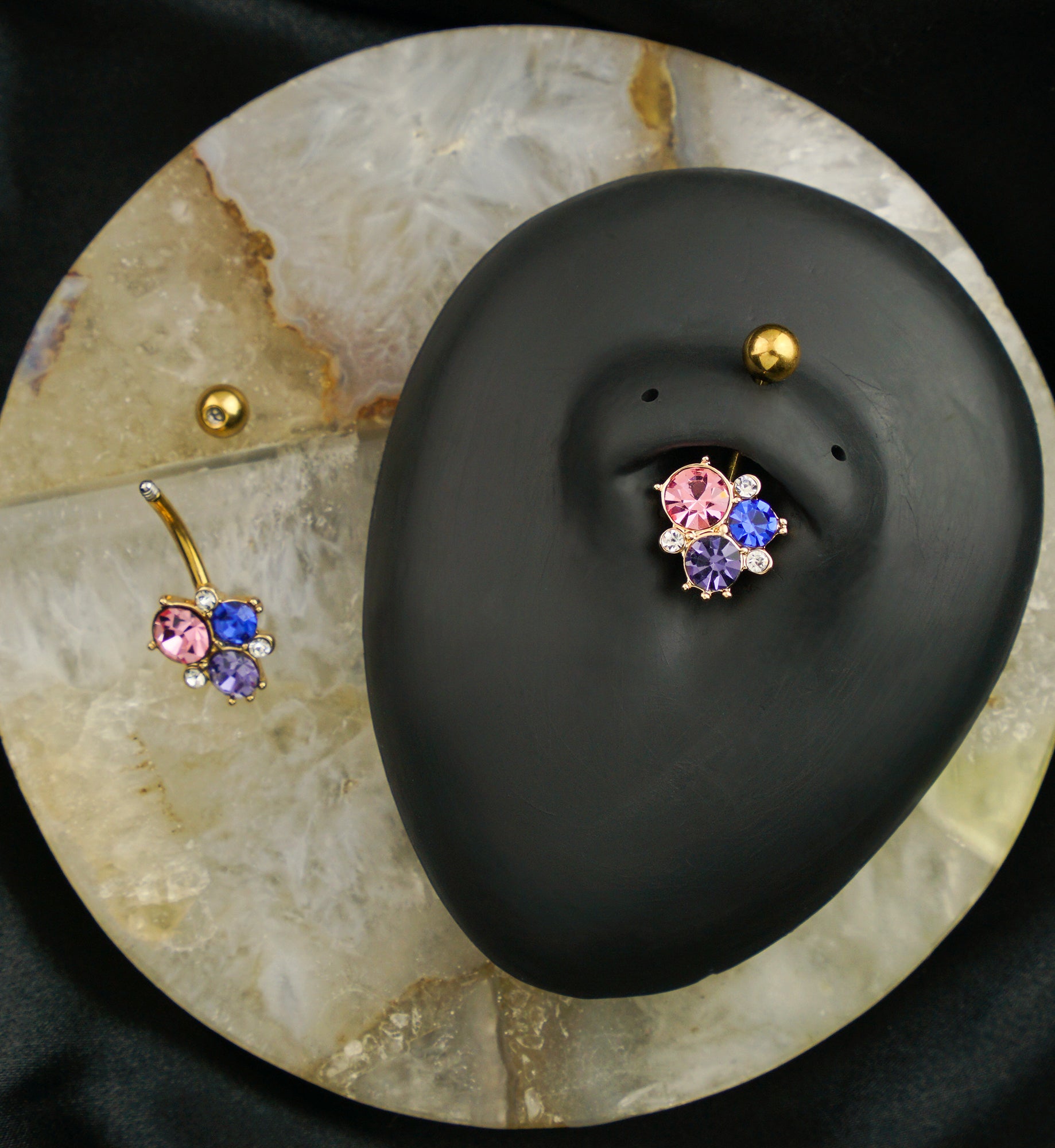 Gold PVD Multi-Color CZ Cluster Stainless Steel Belly Button Ring