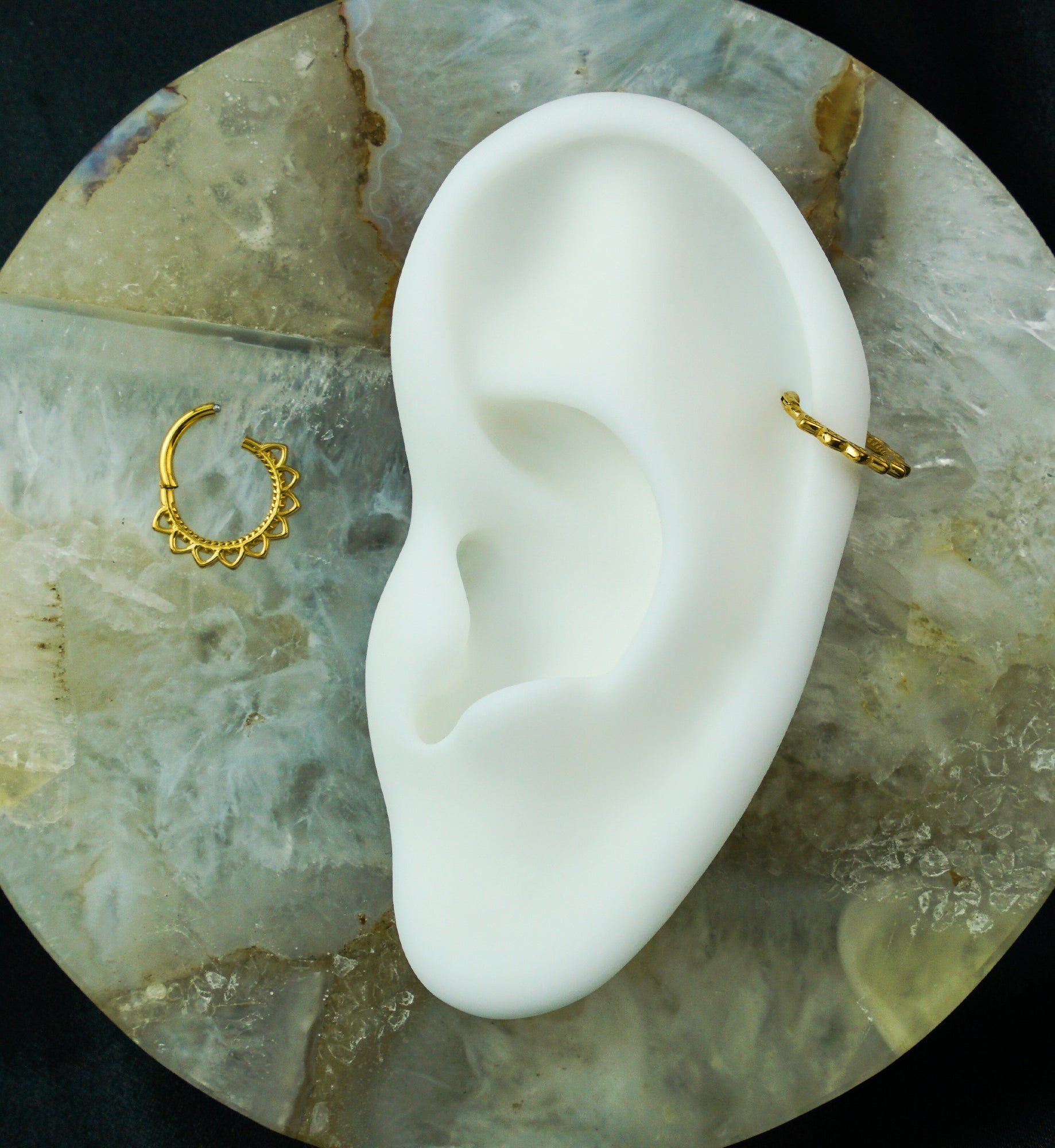 Gold PVD Multi Heart Filigree Stainless Steel Hinged Segment Ring