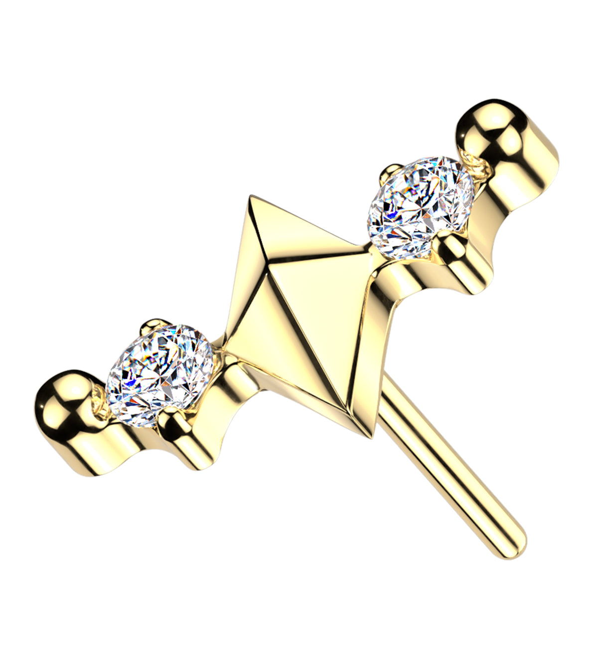 Gold PVD Navigator CZ Titanium Threadless Top by Urban Body Jewelry