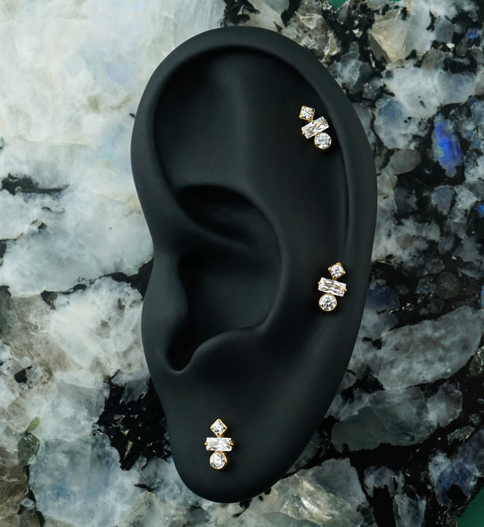 Gold PVD Nocked Bezel CZ Titanium Threadless Top