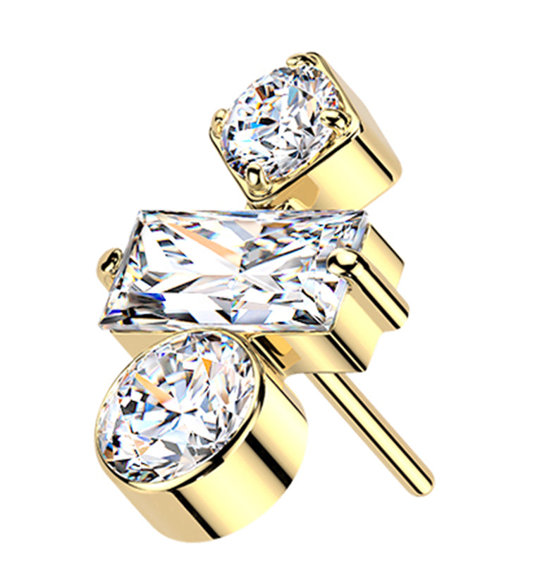 Gold PVD Nocked Bezel CZ Titanium Threadless Top