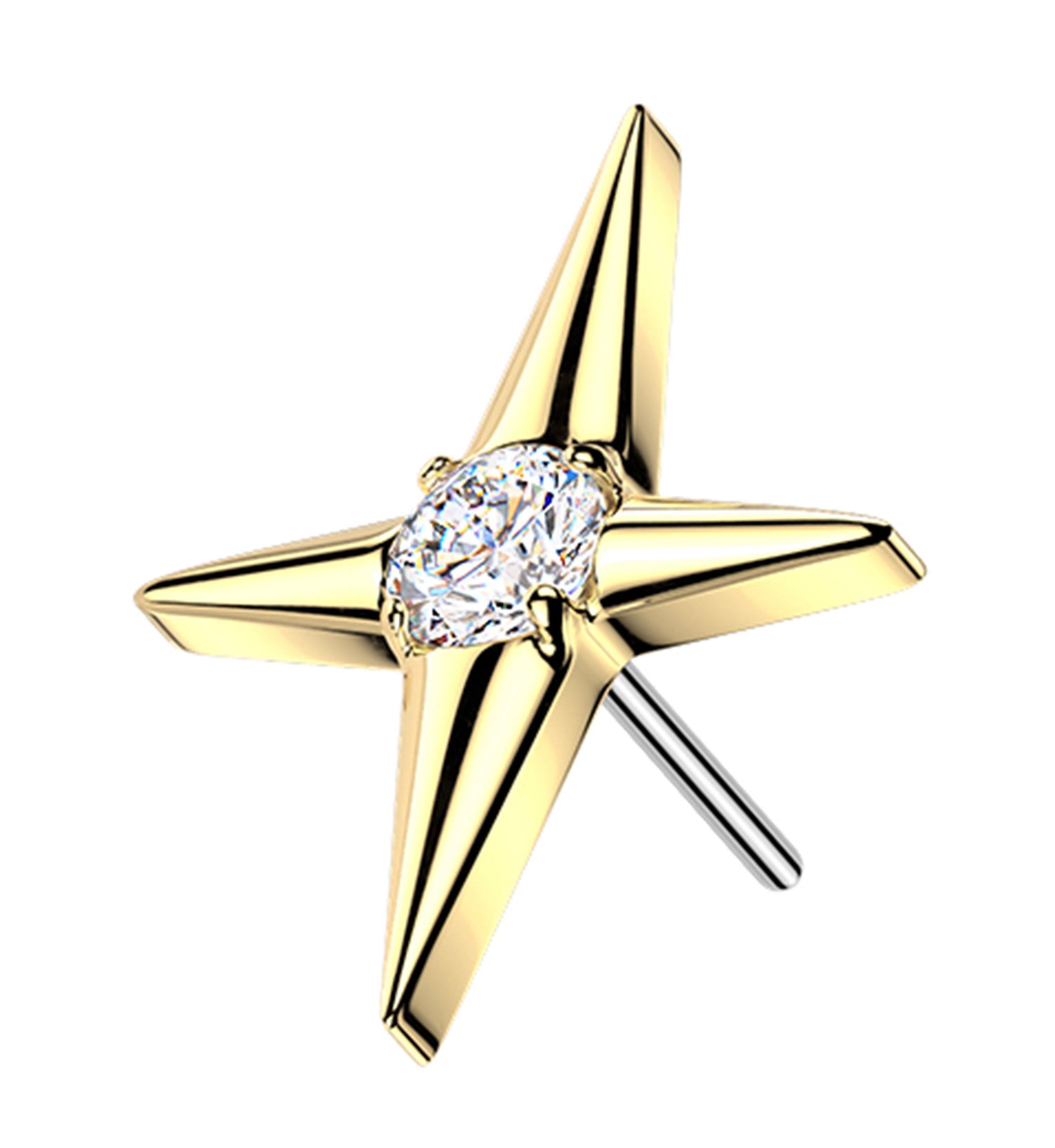 Gold PVD North Star Center Clear CZ Titanium Threadless Top