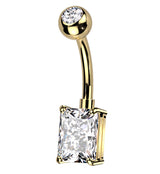 Gold PVD Oblong Prong Clear CZ Titanium Belly Button Ring