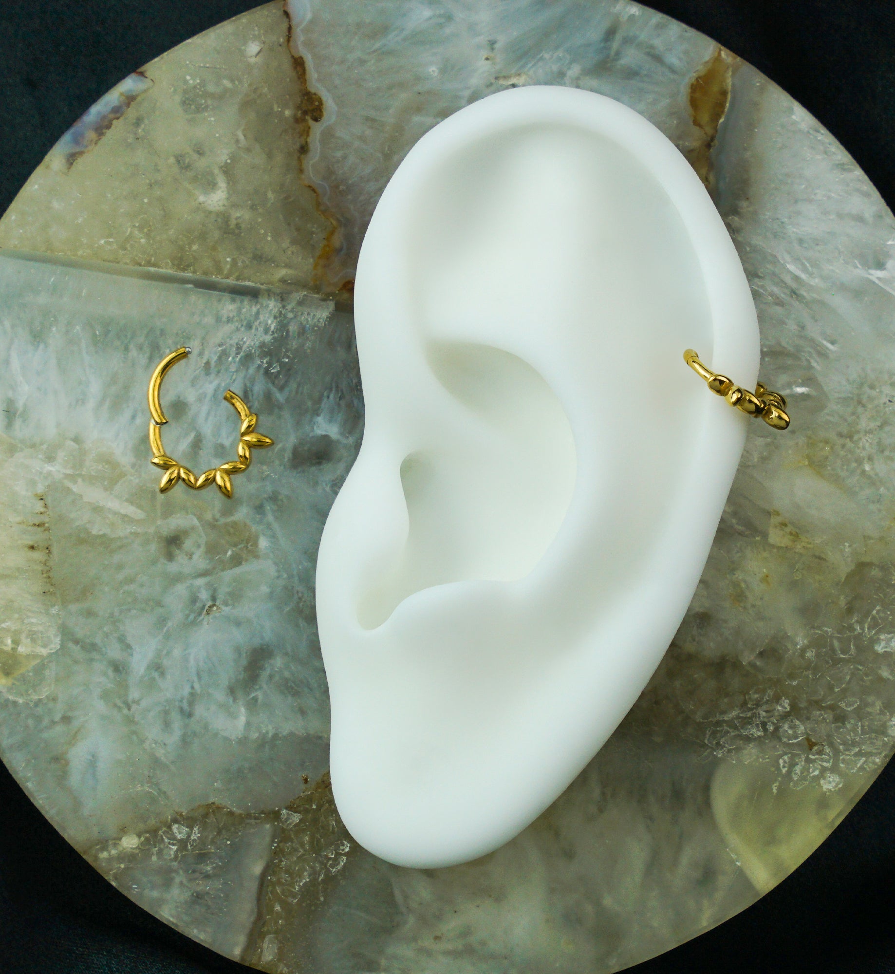 Gold PVD Olive Leaves Stainless Steel Hinged Segment Ring