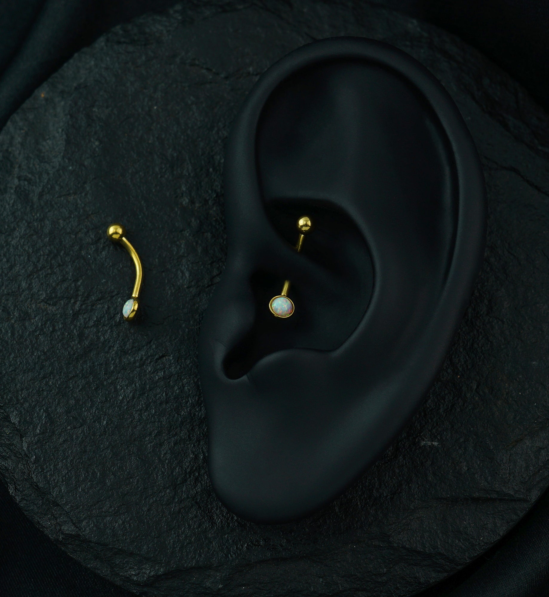 Gold PVD Opal Flat Back Curved Barbell