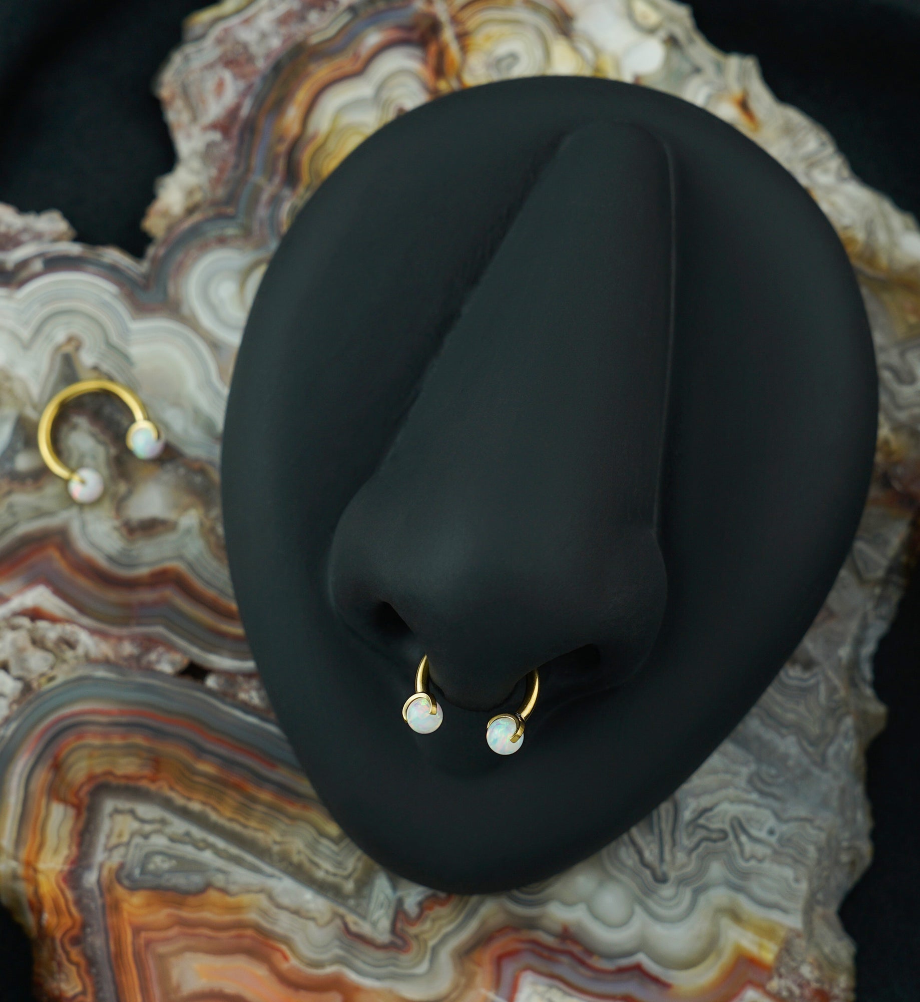 Gold PVD Opalite Claw Stainless Steel Circular Barbell