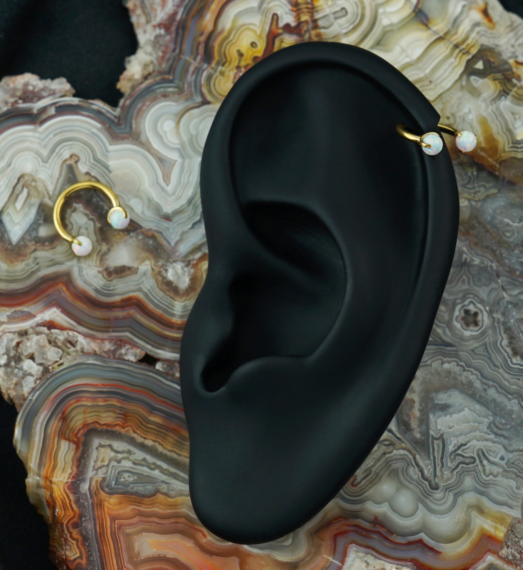 Gold PVD Opalite Claw Stainless Steel Circular Barbell