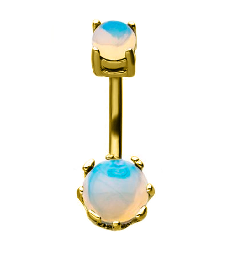 Gold PVD Opalite Glass Prong Set Belly Ring