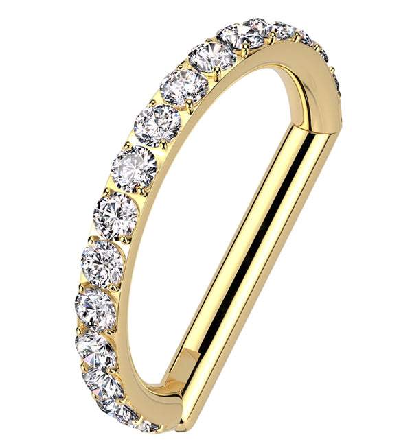 Gold PVD Outward Facing Deca Clear CZ Titanium D-Shaped Hinged Segment Ring