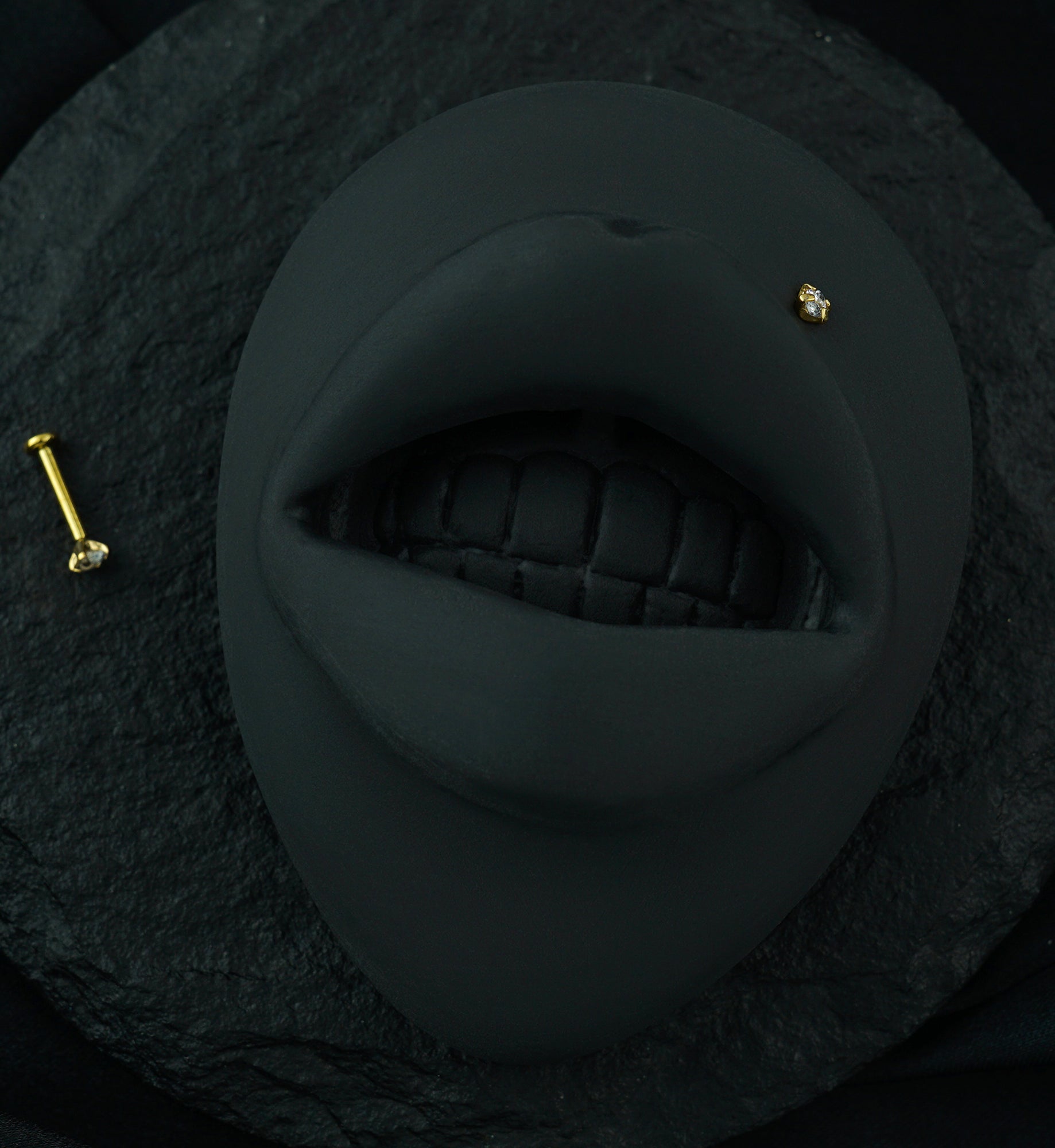 Gold PVD Oval CZ Prong Internally Threaded Labret