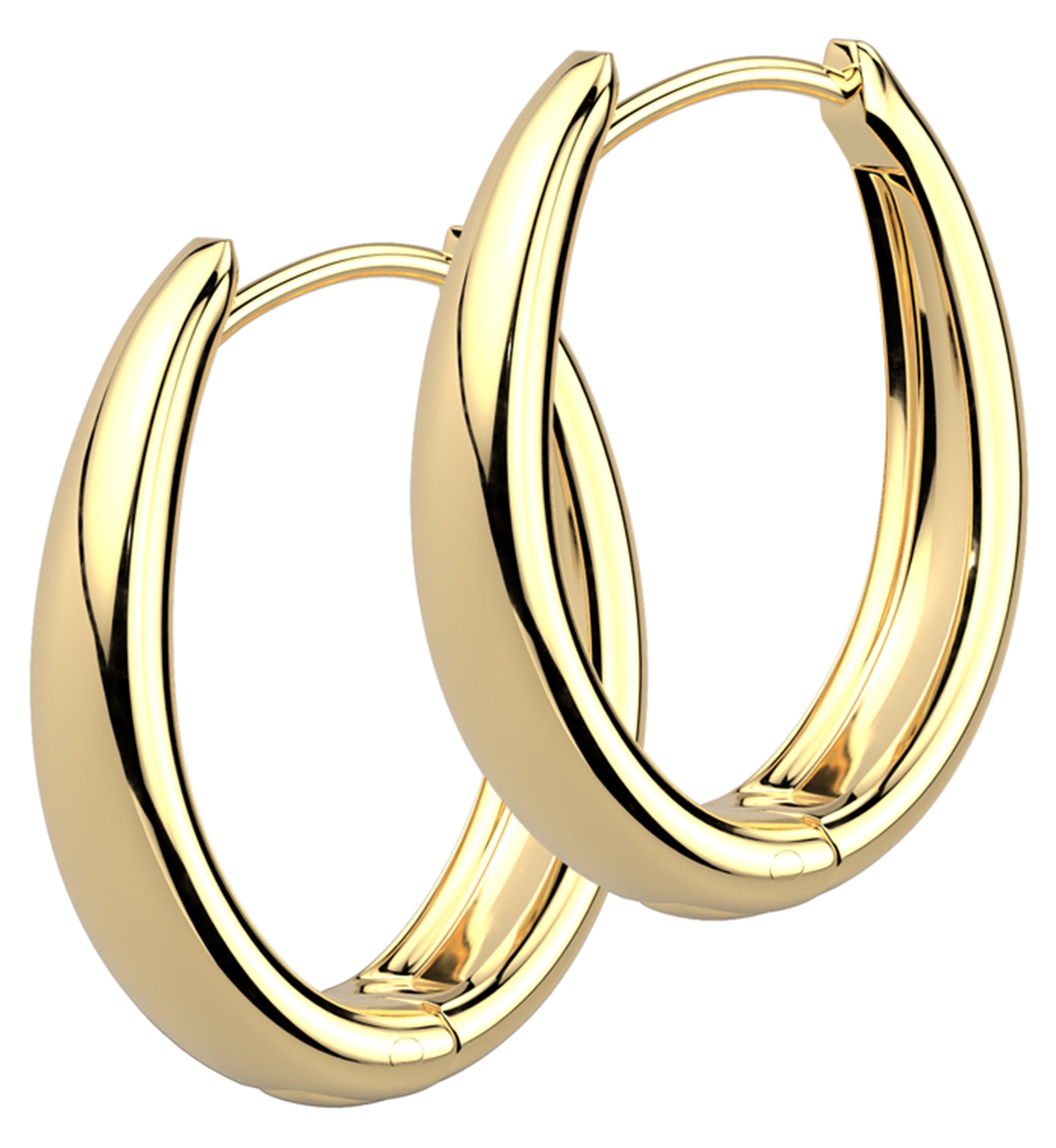 Gold PVD Oval Stainless Steel Hinged Hoop Huggie Earrings