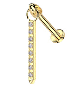Gold PVD Pave Clear CZ Dangle Post Internally Threaded Titanium Labret
