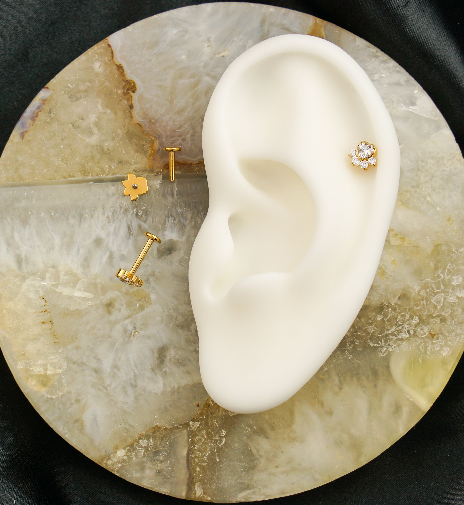 Gold PVD Paw Print Love Clear CZ Internally Threaded Titanium Labret