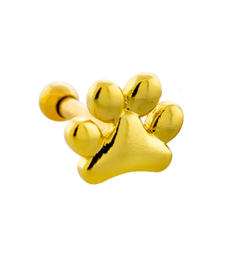 Gold PVD Paw Print Stainless Steel Cartilage Barbell