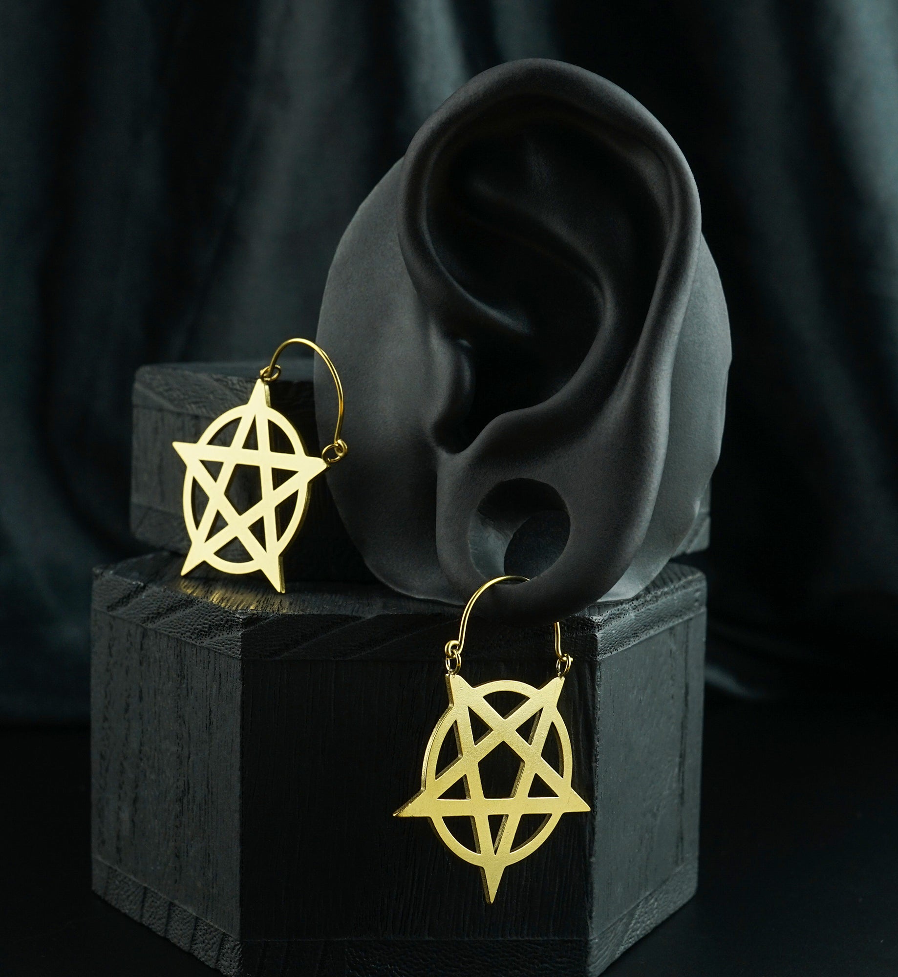 Gold PVD Pentacle Stainless Steel Plug Hoops