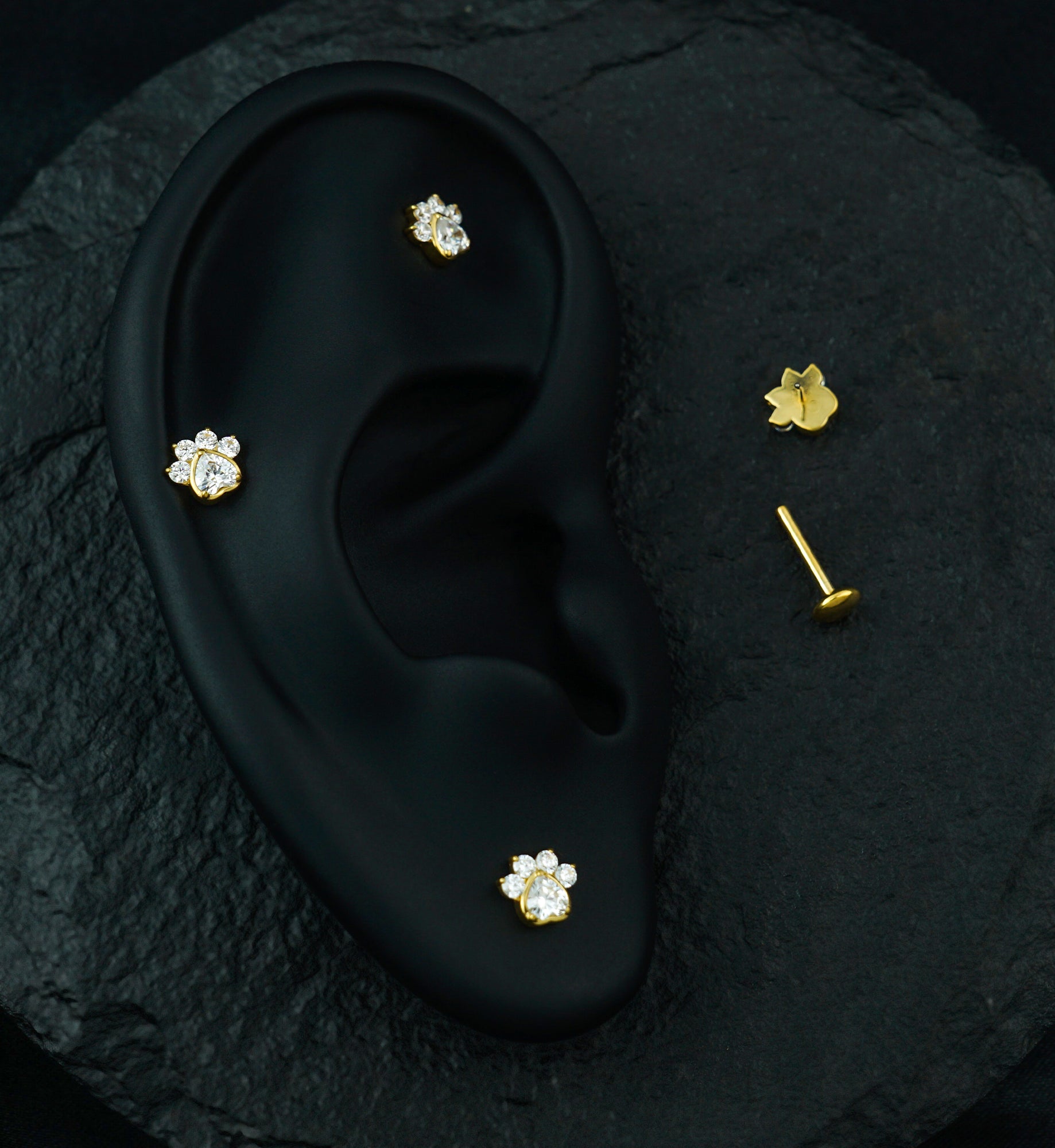 Gold PVD Pet Paw Clear CZ Threadless Titanium Labret