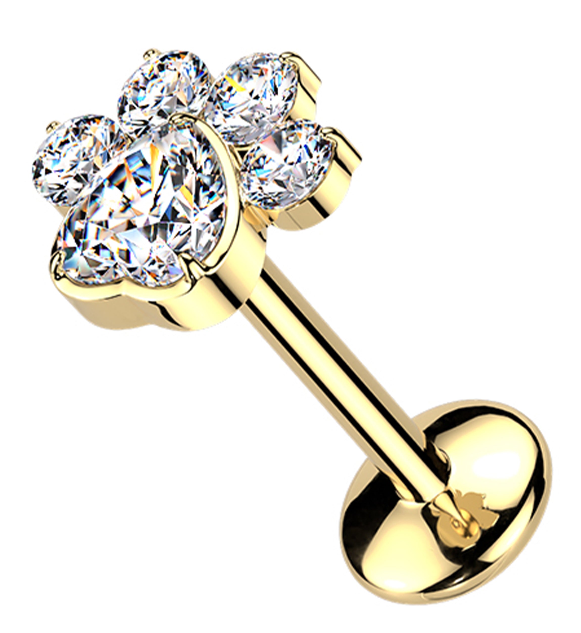 Gold PVD Pet Paw Clear CZ Threadless Titanium Labret