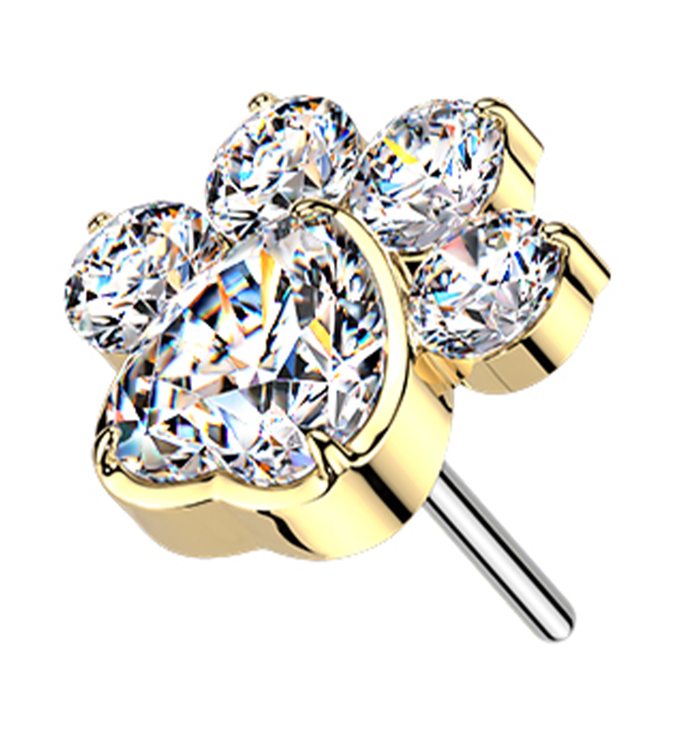 Gold PVD Pet Paw Clear CZ Threadless Titanium Top