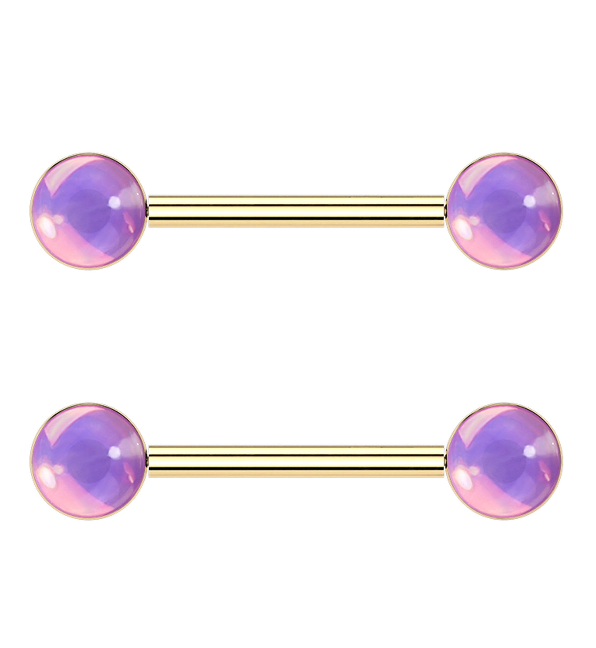 Gold PVD Pink Iridescent Gem Stainless Steel Nipple Ring Barbell