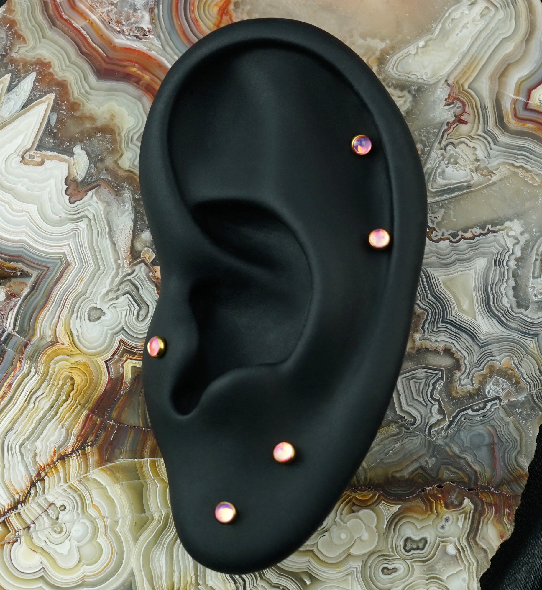 Gold PVD Pink Iridescent Gem Titanium Threadless Top