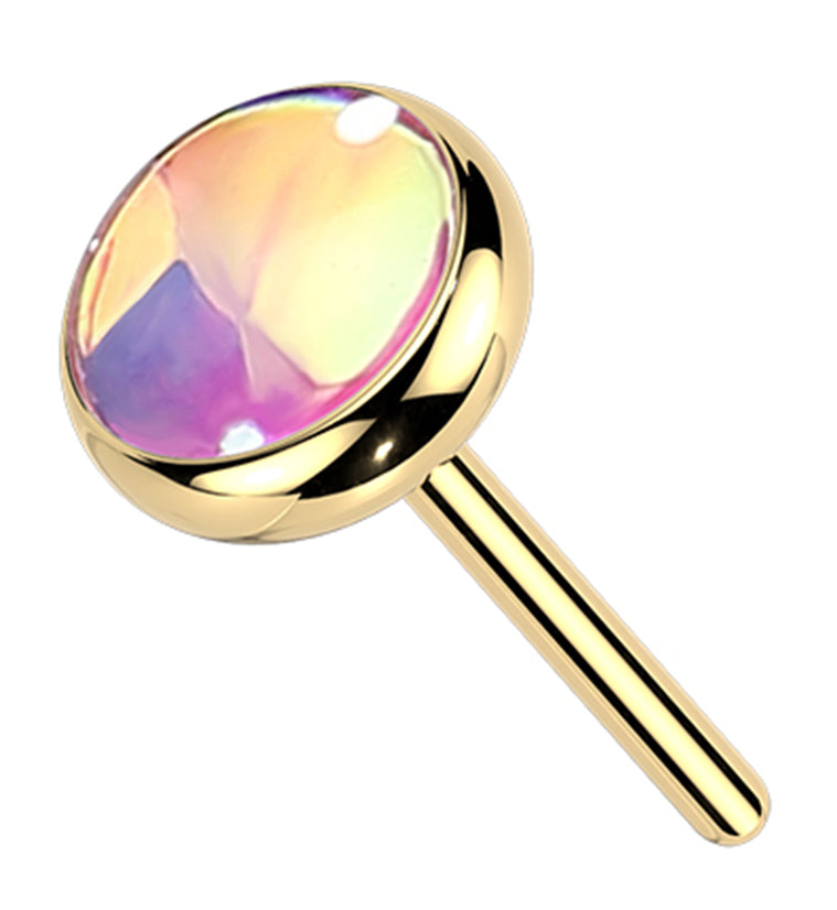 Gold PVD Pink Iridescent Gem Titanium Threadless Top