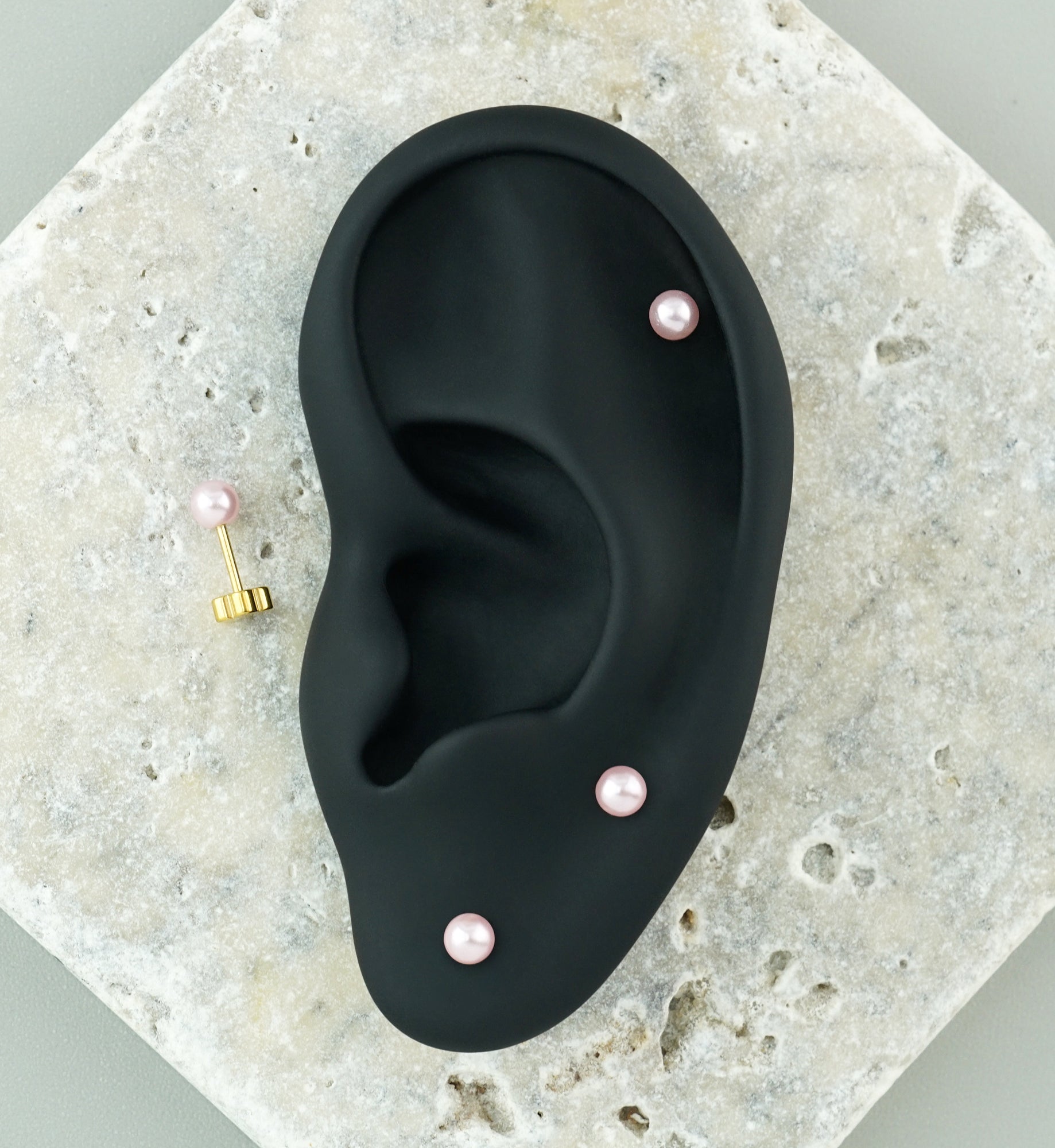 Gold PVD Pink Pearl Stainless Steel Flower Back Stud Earrings