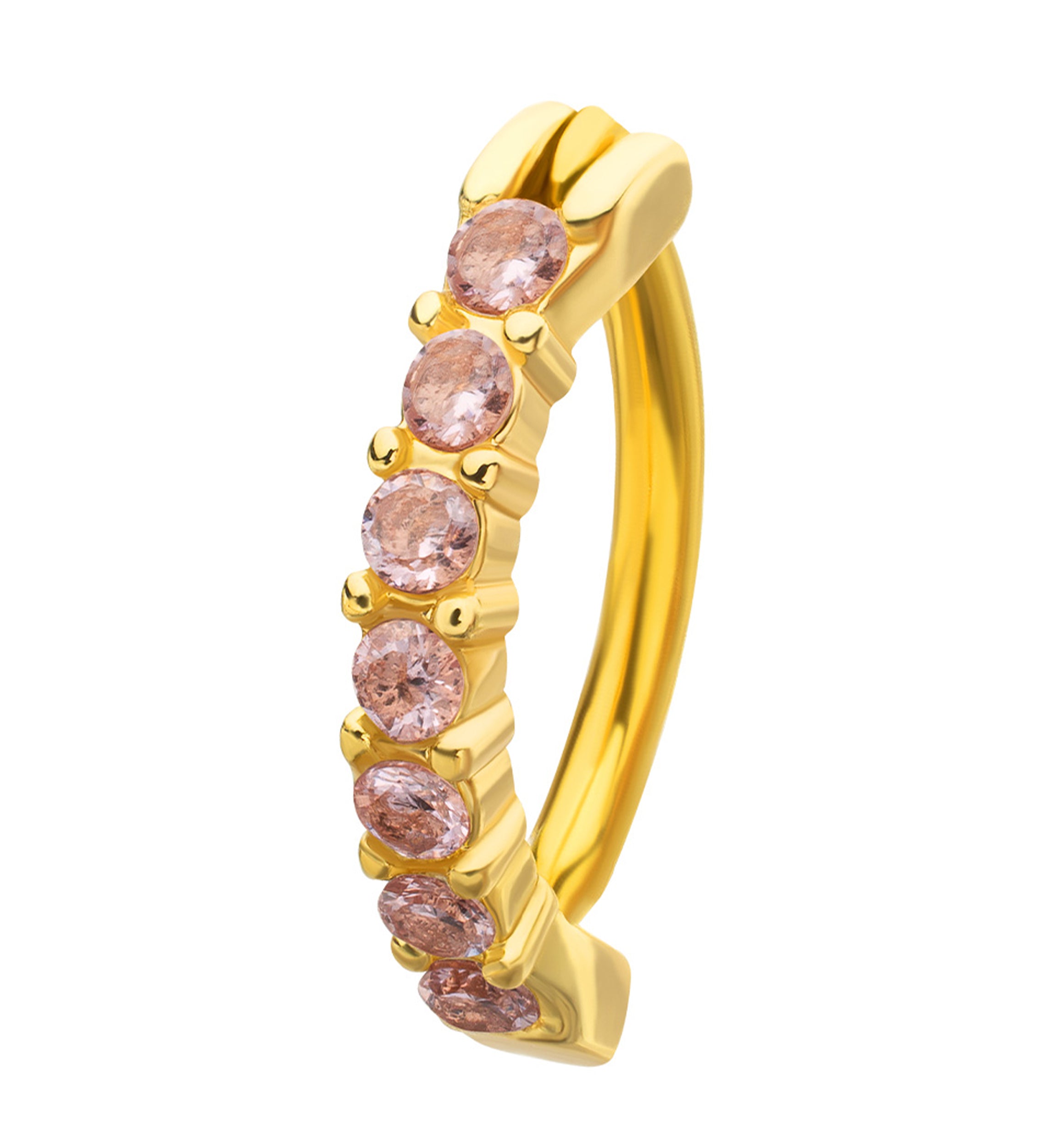 Gold PVD Pink Prong CZ Stainless Steel Hinged Belly Button Ring