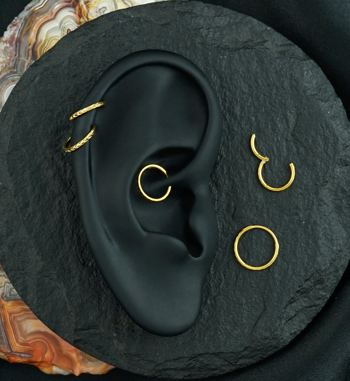Gold PVD Plaited Edge Stainless Steel Hinged Segment Ring