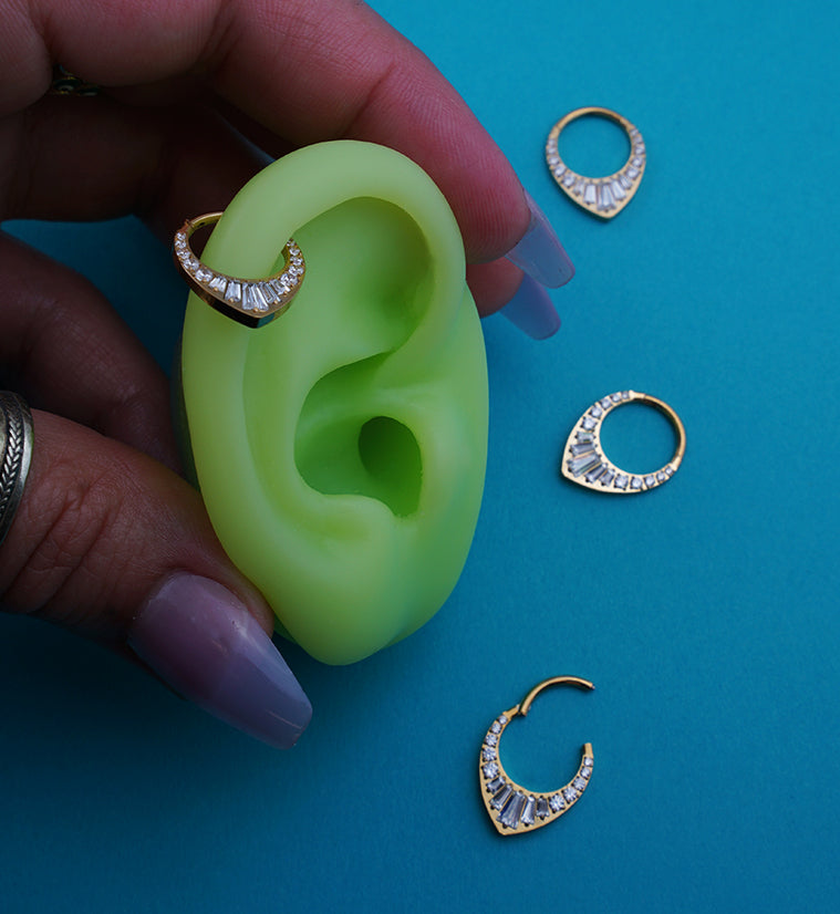 Gold PVD Point Baguette Clear CZ Titanium Hinged Segment Ring - 10mm