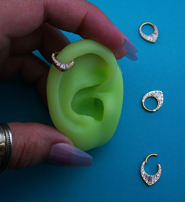 Gold PVD Point Baguette Clear CZ Titanium Hinged Segment Ring - 8mm