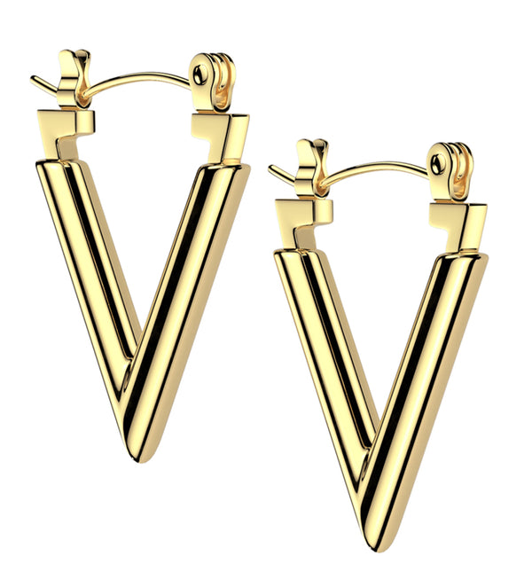 Gold PVD Pointed Hoop Stainless Steel Hinged Earrings