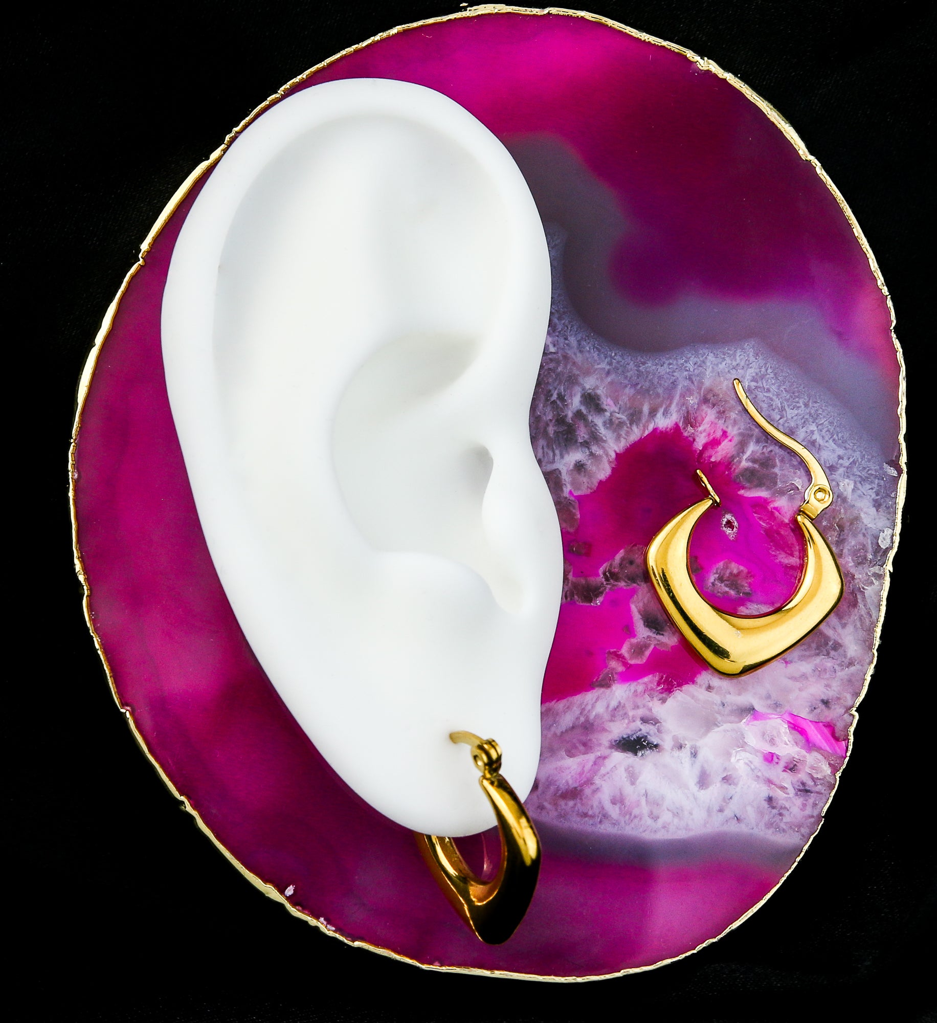 Gold PVD Pointed Stainless Steel Hinged Hoop Earrings