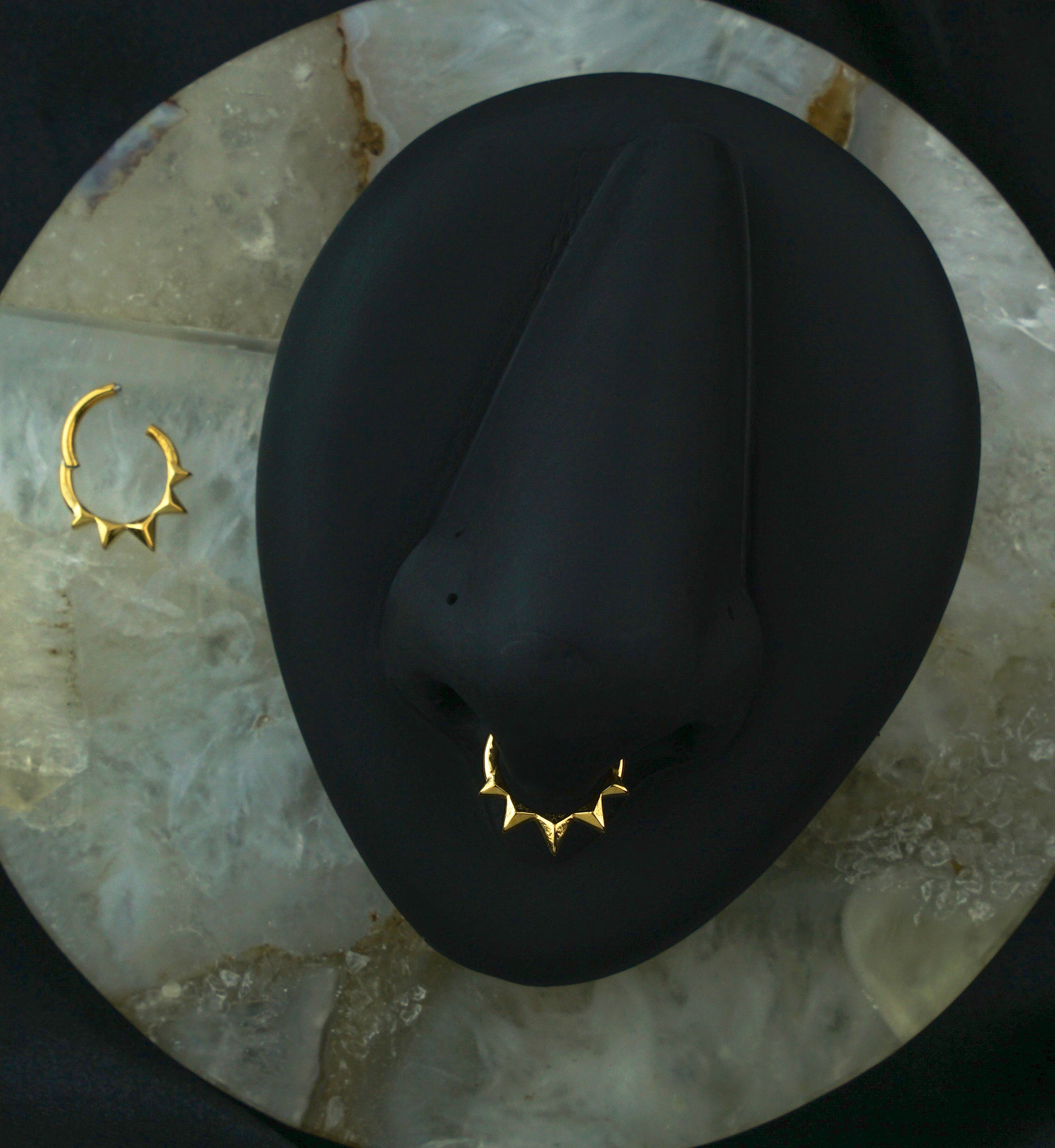 Gold PVD Polyhedra Spike Stainless Steel Hinged Segment Ring