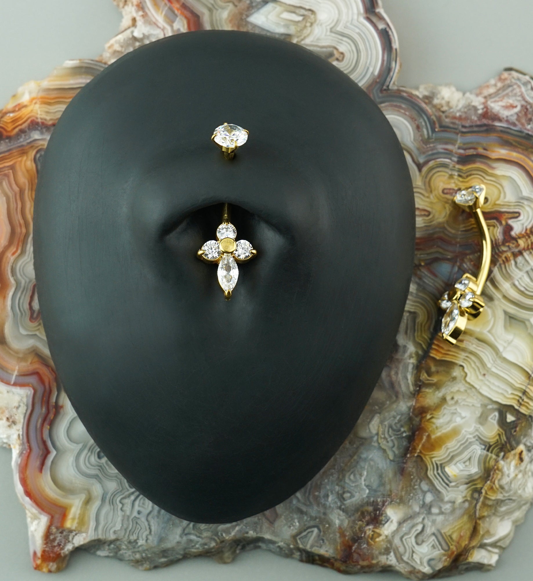 Gold PVD Prism Crux CZ Stainless Steel Internally Threaded Belly Button Ring