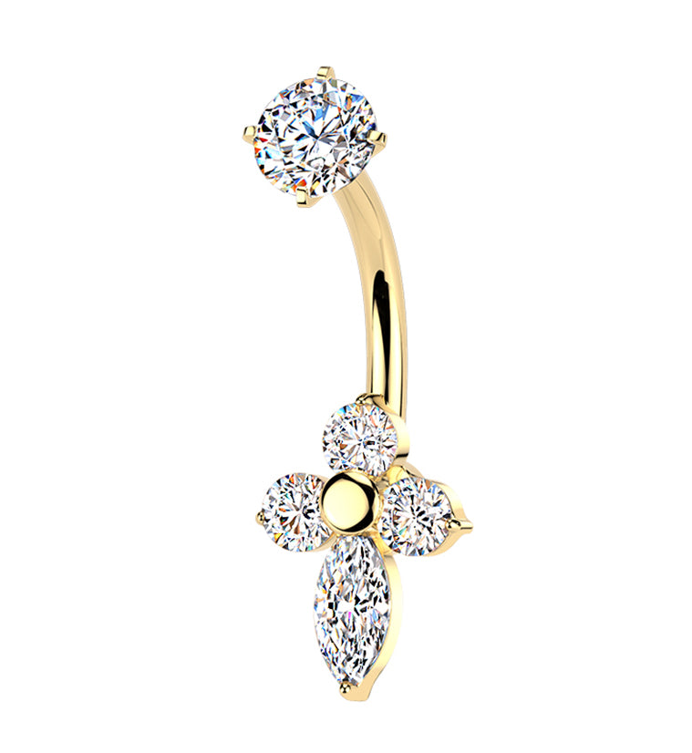 Gold PVD Prism Crux CZ Stainless Steel Internally Threaded Belly Button Ring