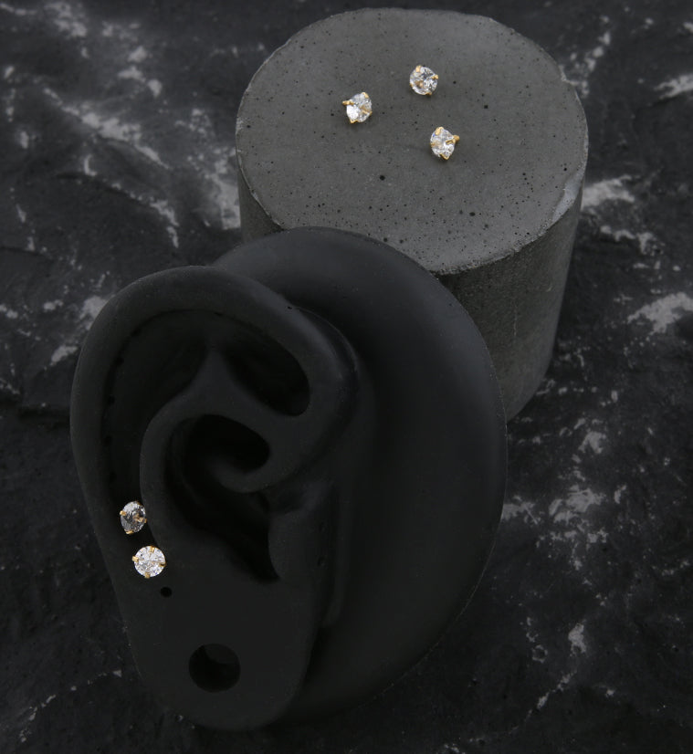 Gold PVD Prong Clear CZ Stainless Steel Internally Threaded Top